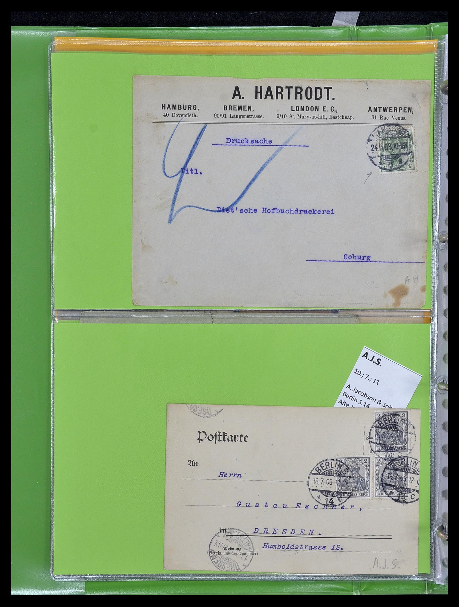 34504 006 - Postzegelverzameling 34504 Duitsland firmaperforaties op brief 1907-1