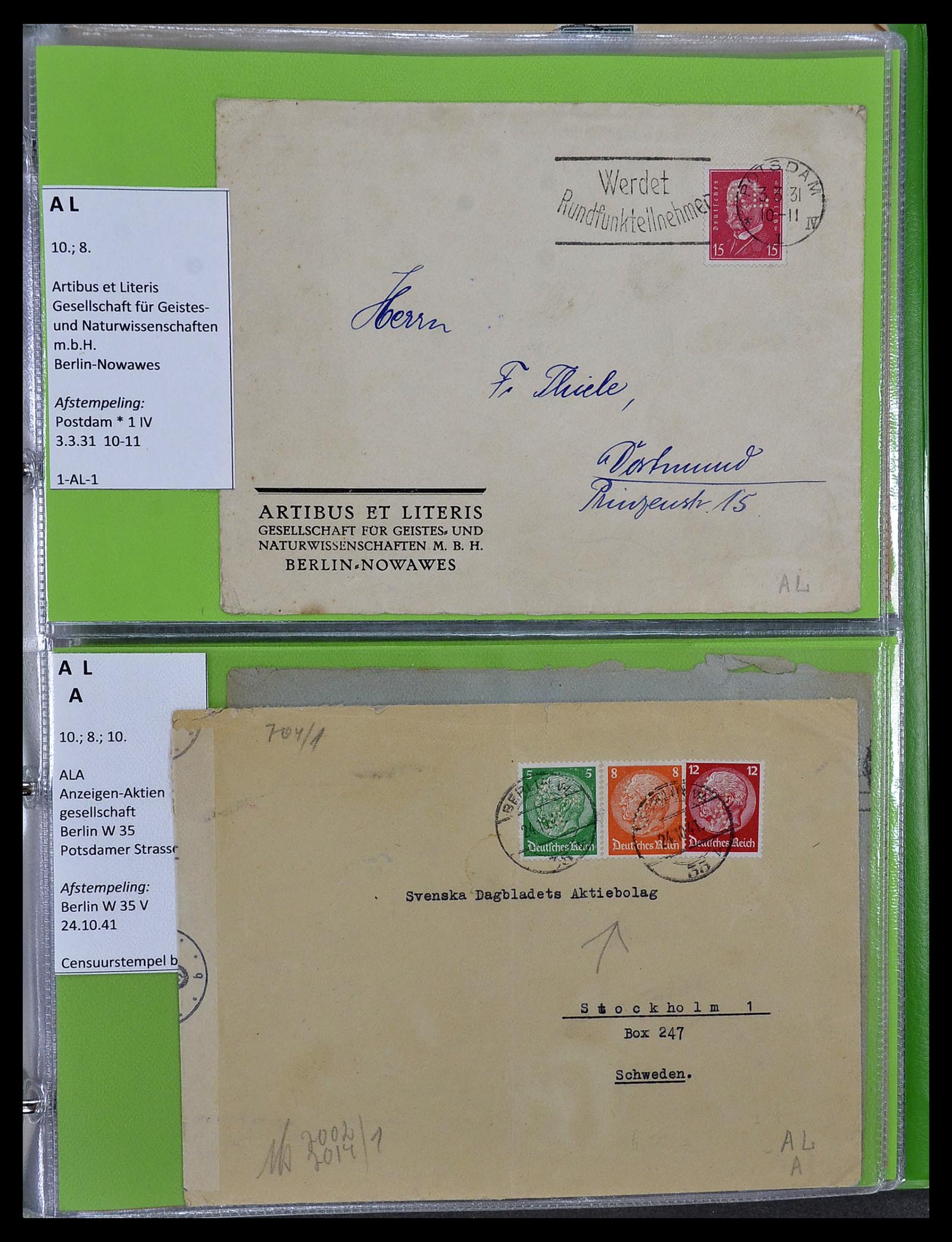 34504 007 - Stamp Collection 34504 Germany perfins on cover 1907-1936.