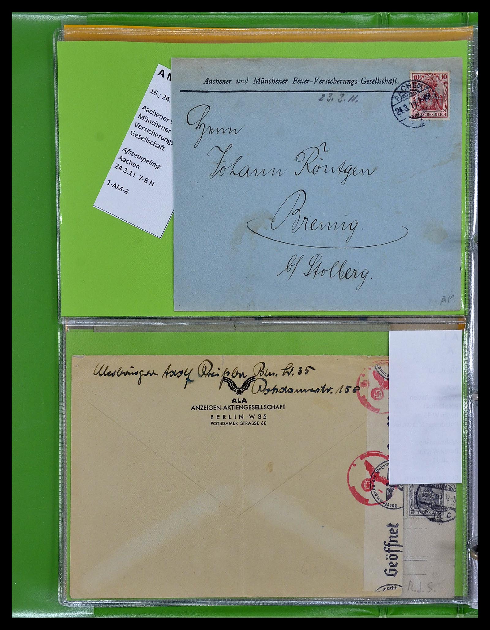 34504 008 - Postzegelverzameling 34504 Duitsland firmaperforaties op brief 1907-1