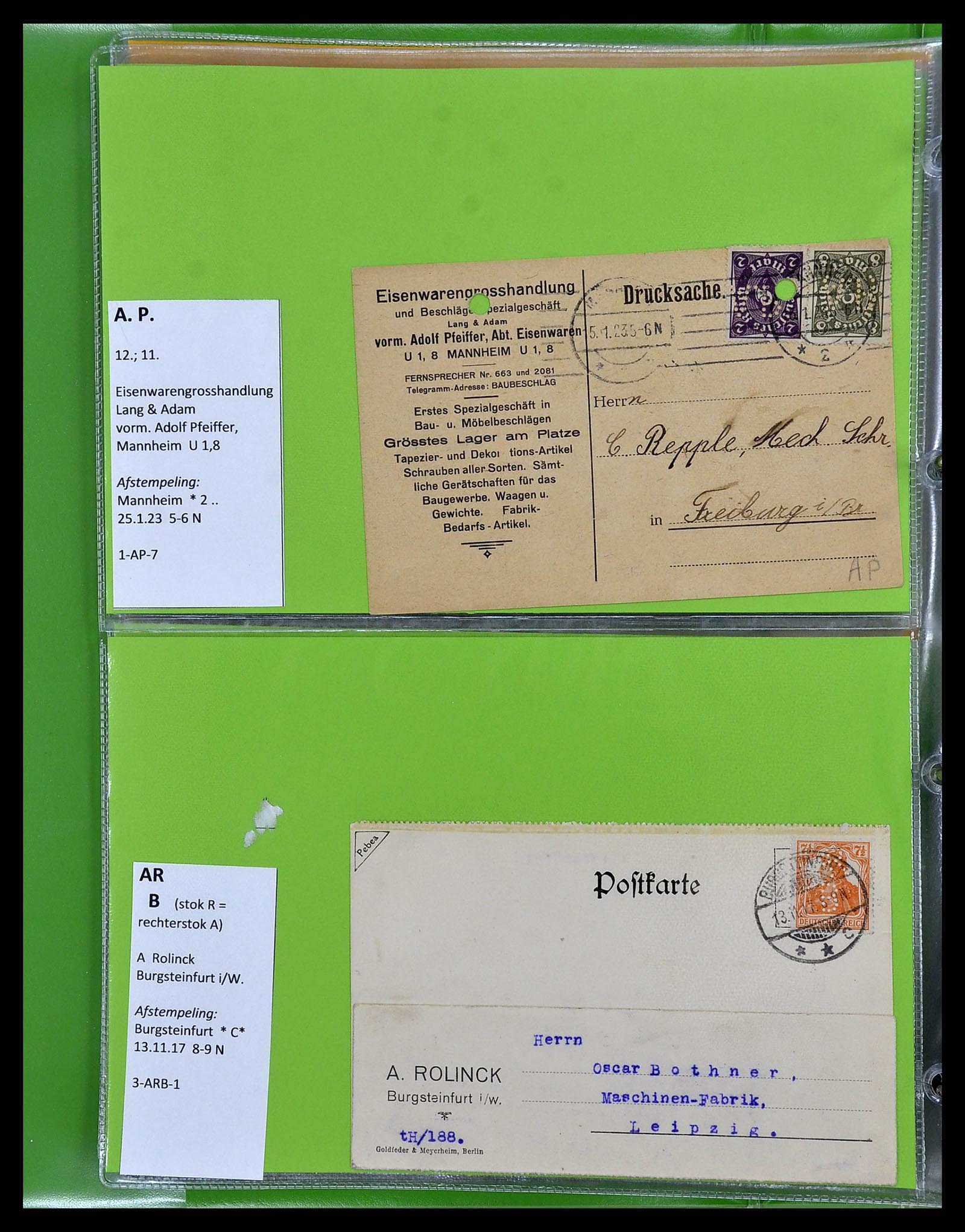 34504 012 - Postzegelverzameling 34504 Duitsland firmaperforaties op brief 1907-1