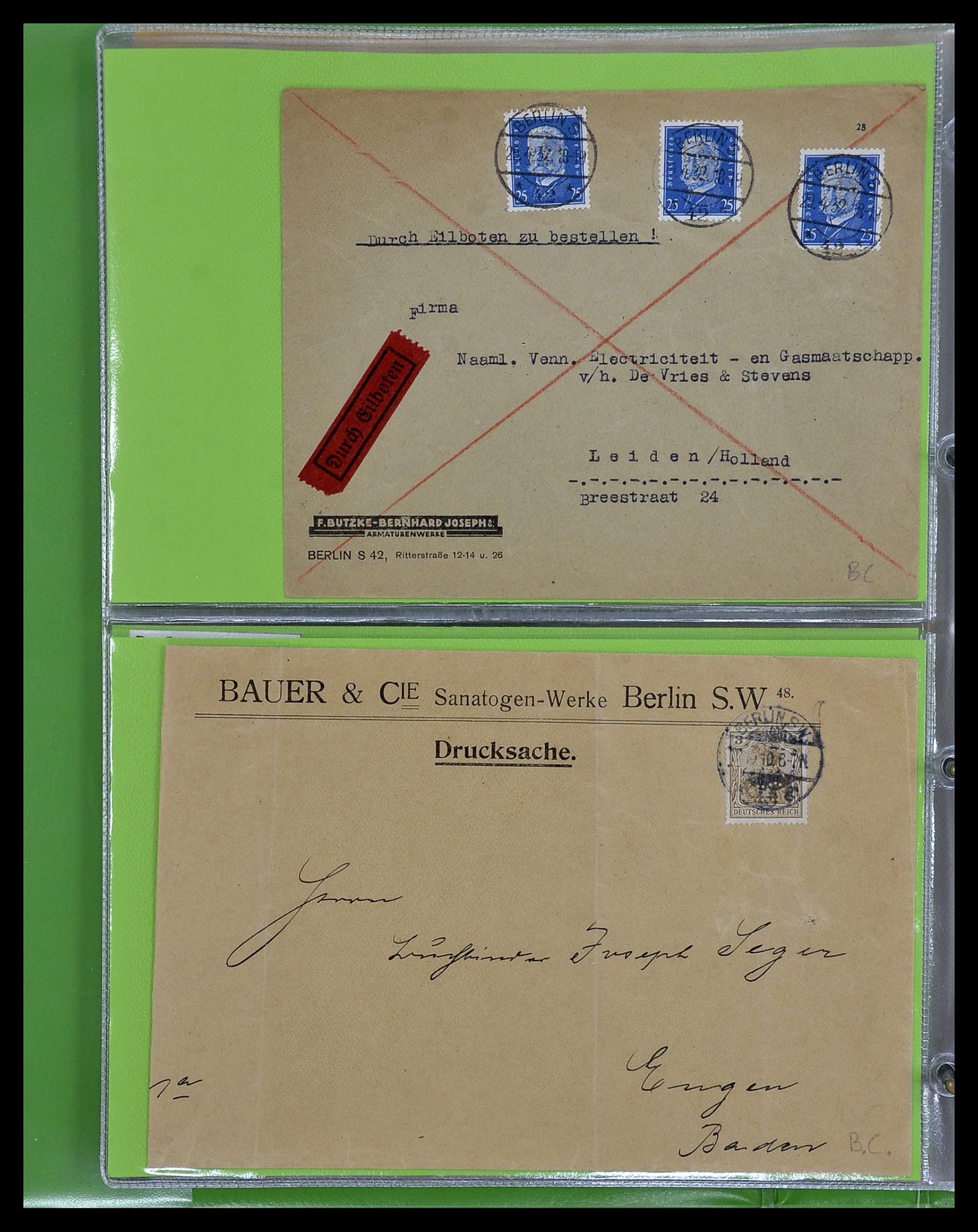 34504 018 - Postzegelverzameling 34504 Duitsland firmaperforaties op brief 1907-1
