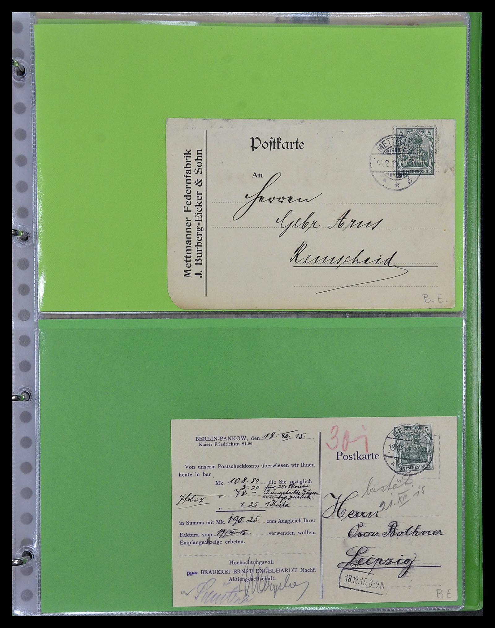 34504 019 - Postzegelverzameling 34504 Duitsland firmaperforaties op brief 1907-1