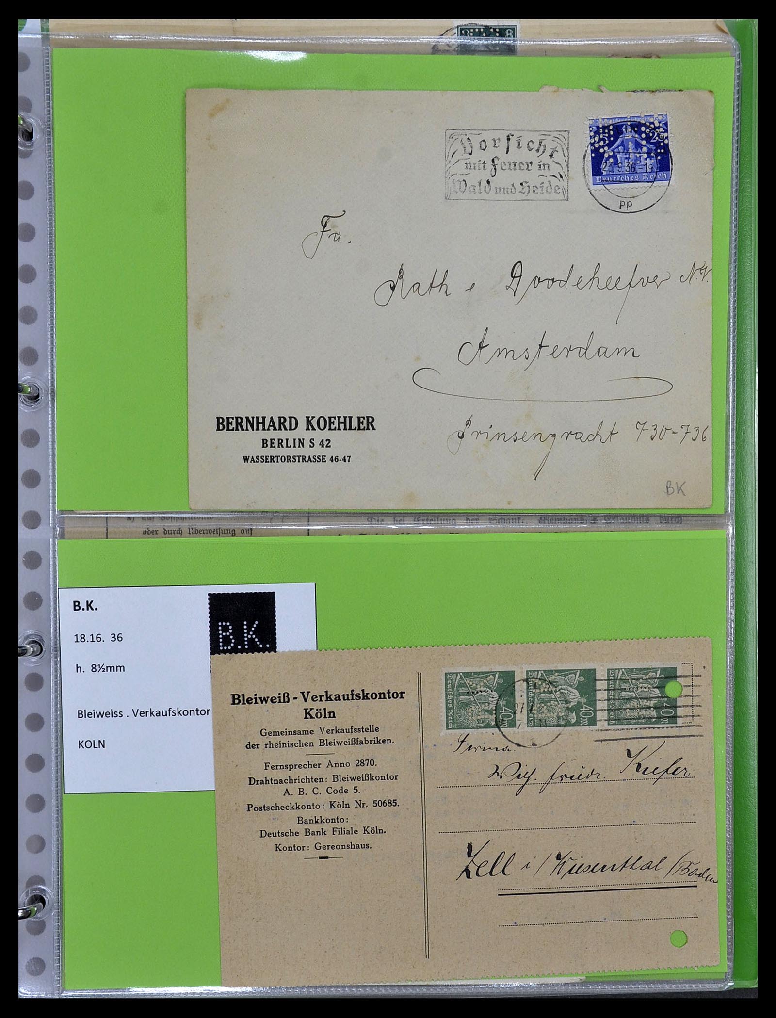 34504 021 - Postzegelverzameling 34504 Duitsland firmaperforaties op brief 1907-1