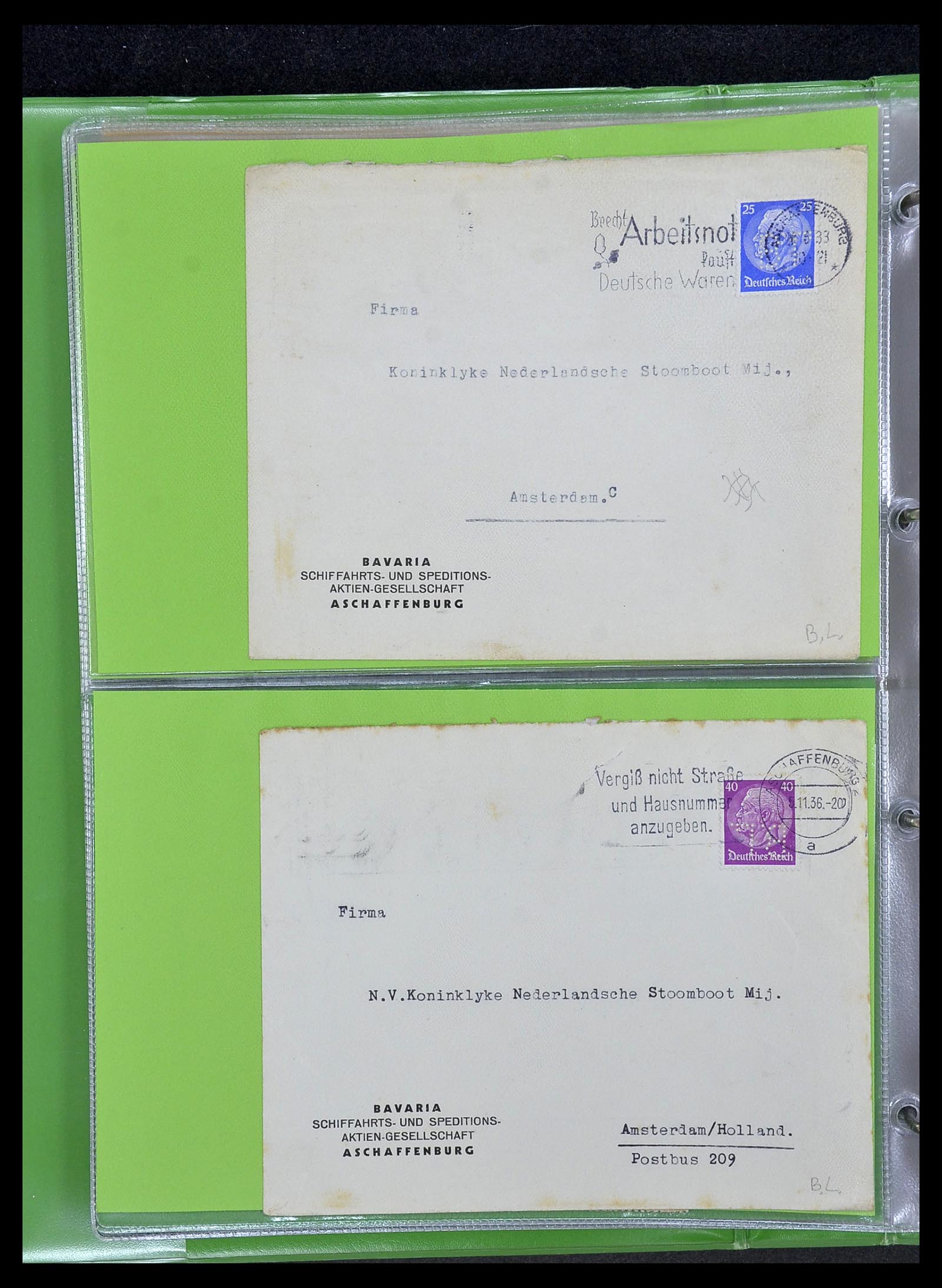 34504 022 - Stamp Collection 34504 Germany perfins on cover 1907-1936.