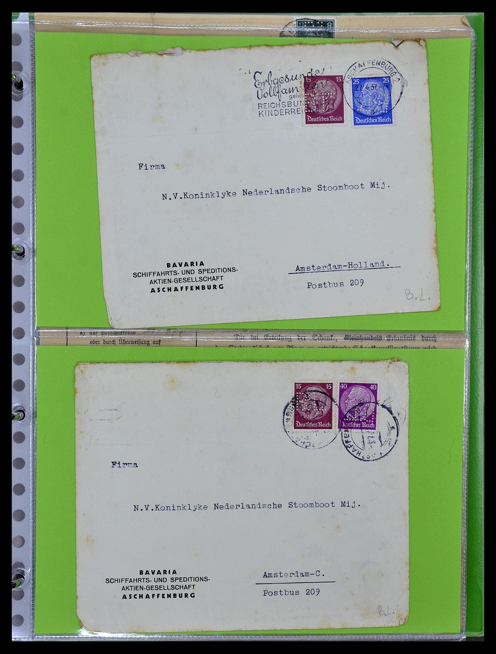 34504 023 - Stamp Collection 34504 Germany perfins on cover 1907-1936.