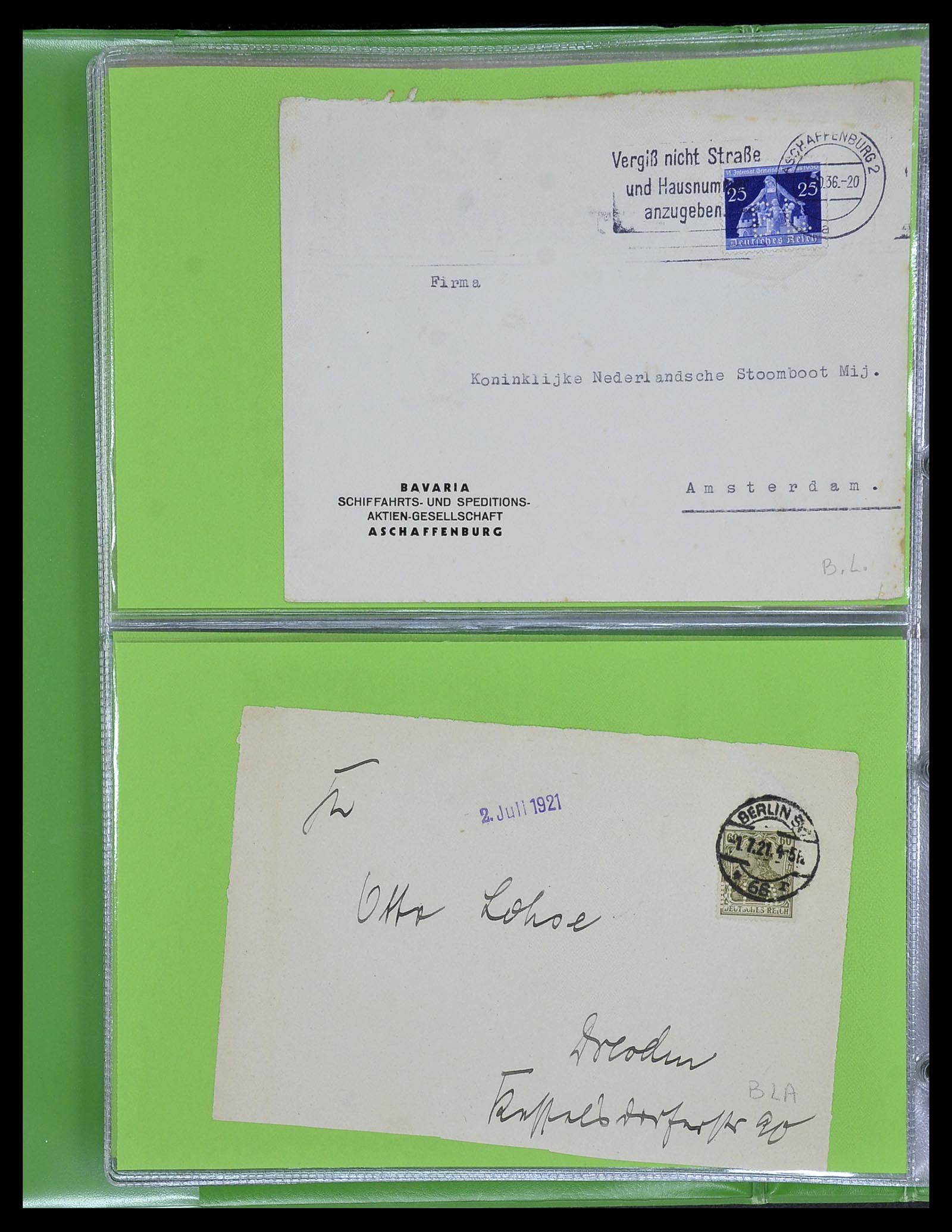 34504 024 - Postzegelverzameling 34504 Duitsland firmaperforaties op brief 1907-1