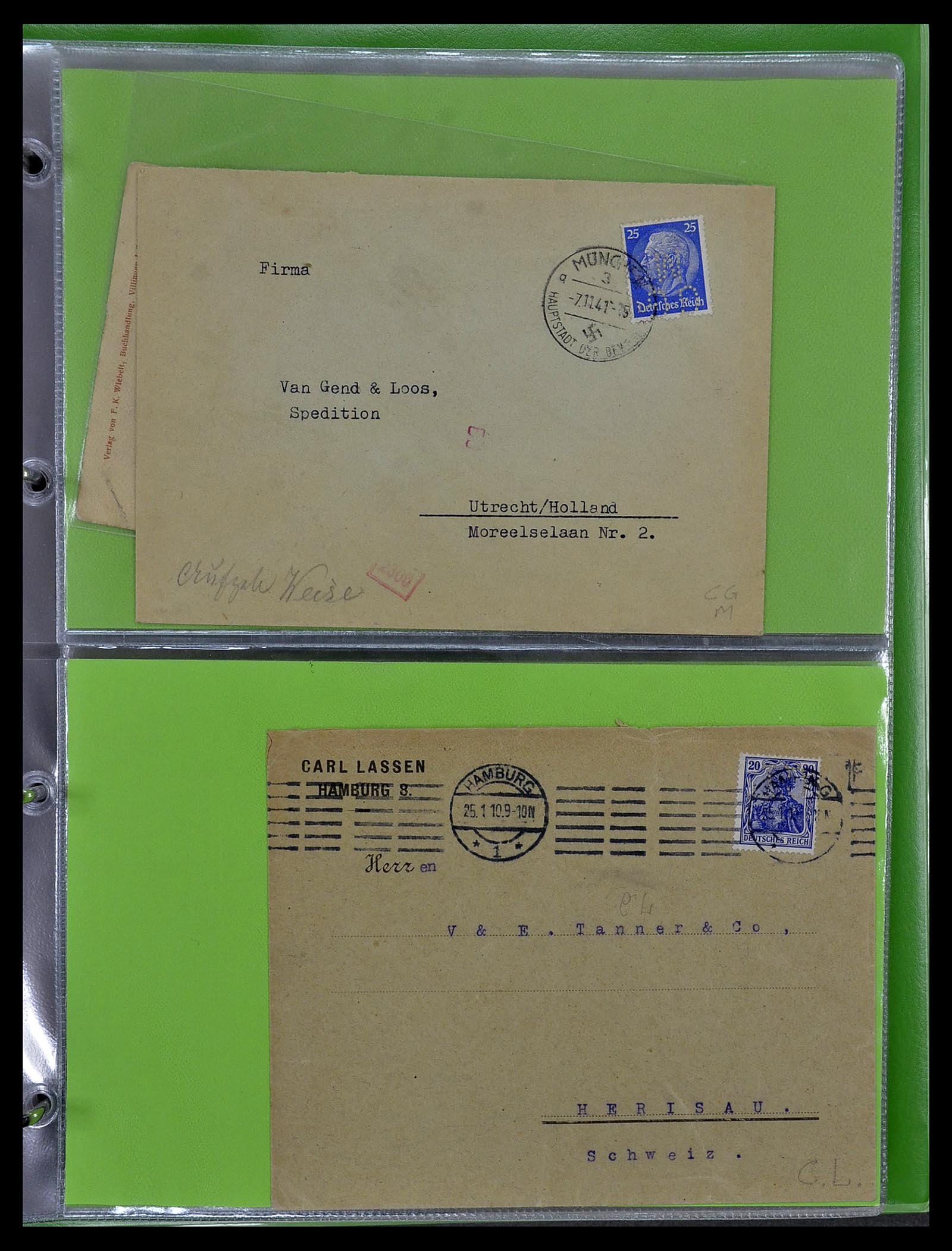 34504 038 - Postzegelverzameling 34504 Duitsland firmaperforaties op brief 1907-1