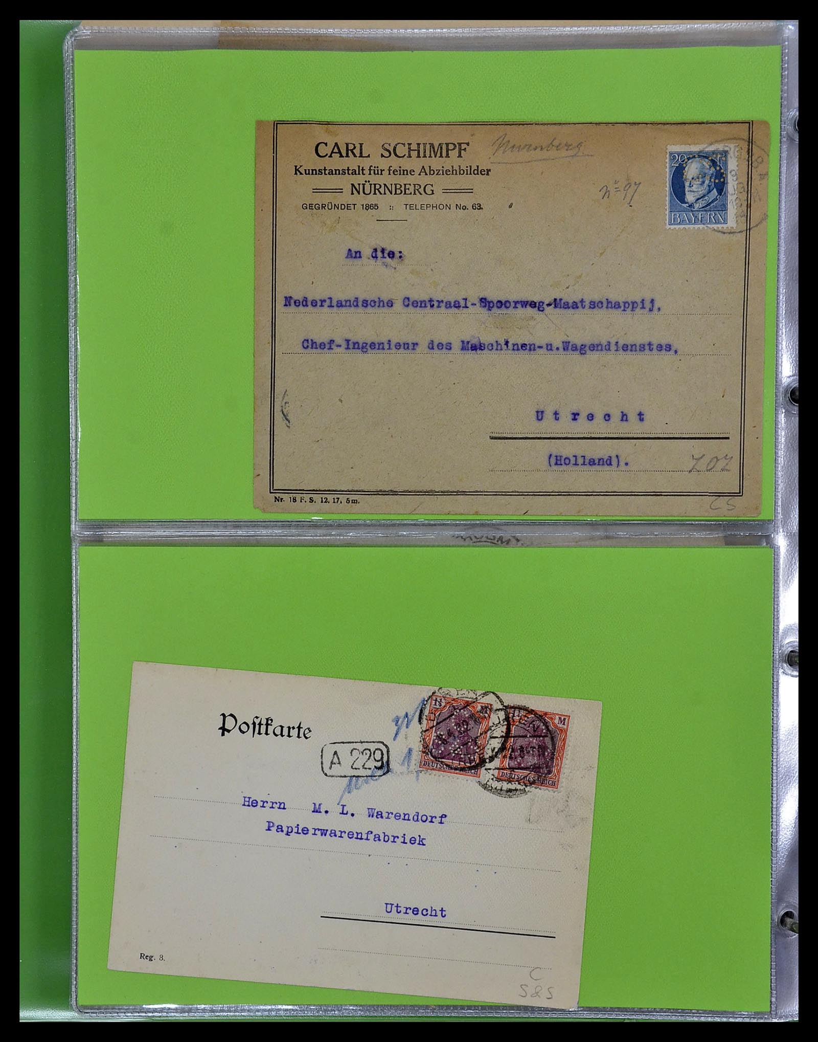 34504 041 - Postzegelverzameling 34504 Duitsland firmaperforaties op brief 1907-1