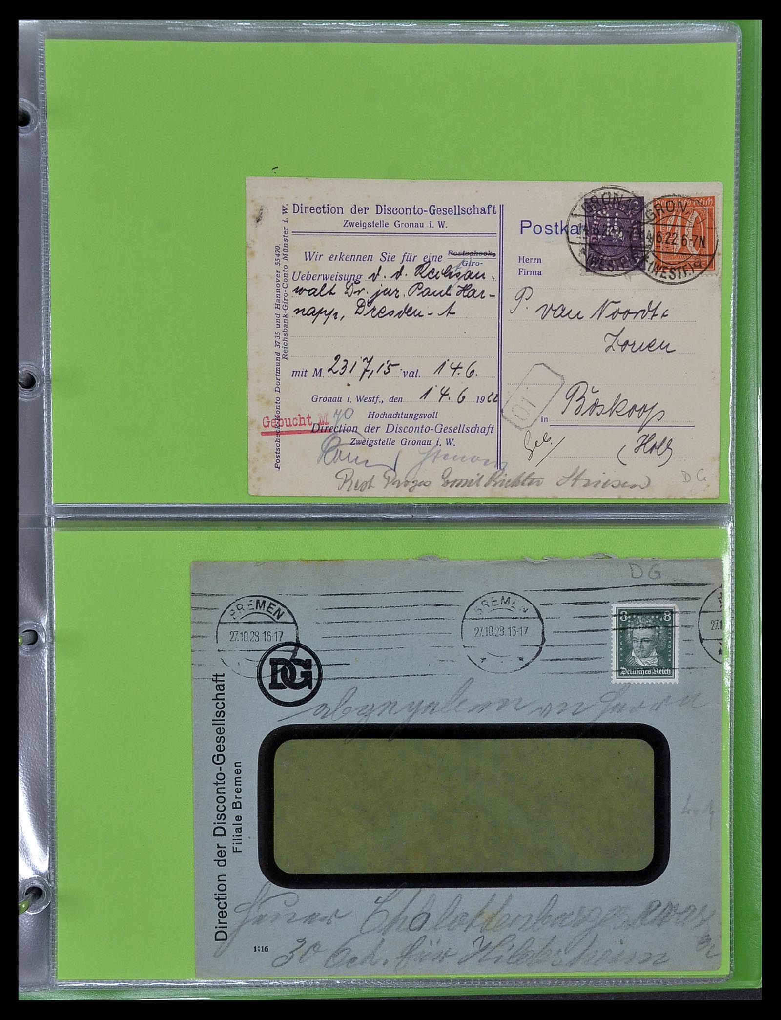 34504 047 - Postzegelverzameling 34504 Duitsland firmaperforaties op brief 1907-1