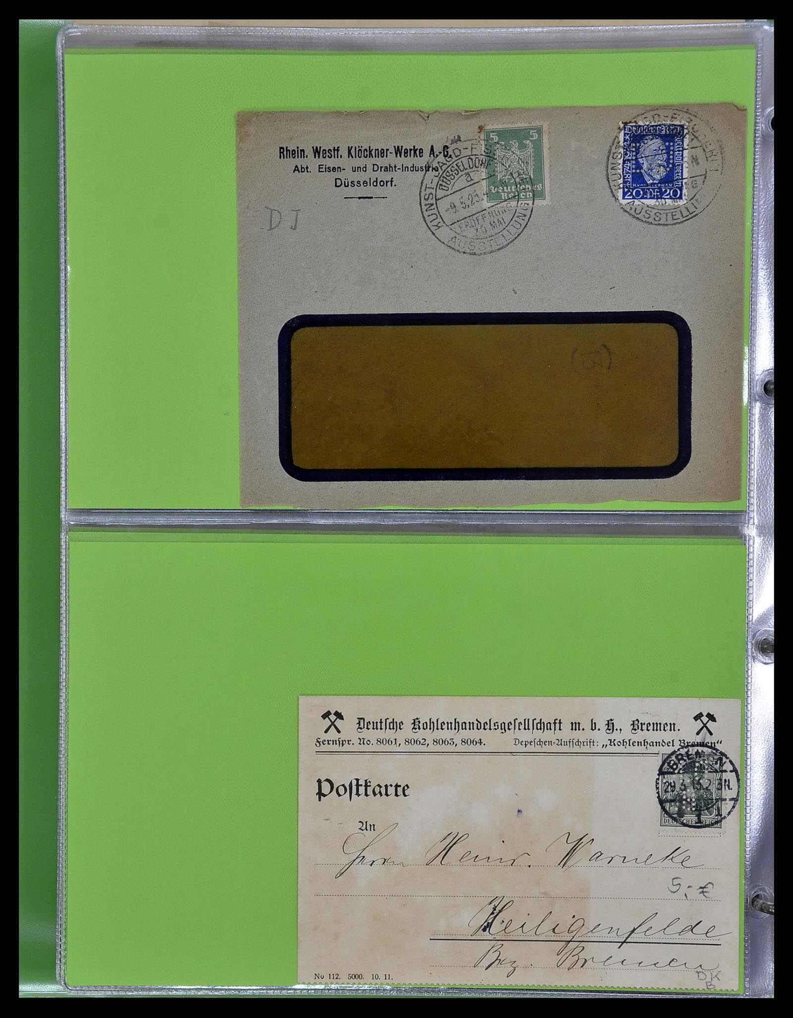 34504 050 - Postzegelverzameling 34504 Duitsland firmaperforaties op brief 1907-1