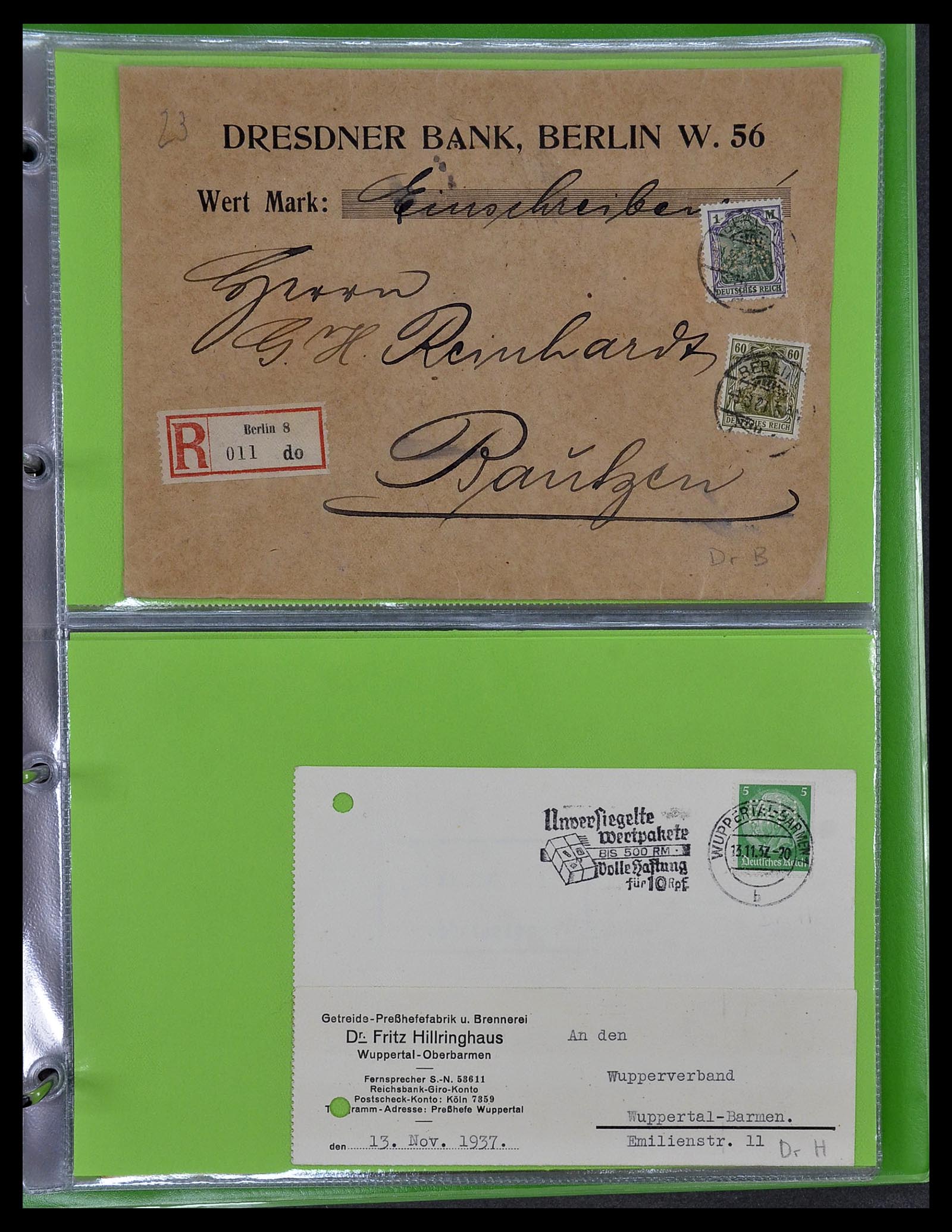 34504 055 - Stamp Collection 34504 Germany perfins on cover 1907-1936.