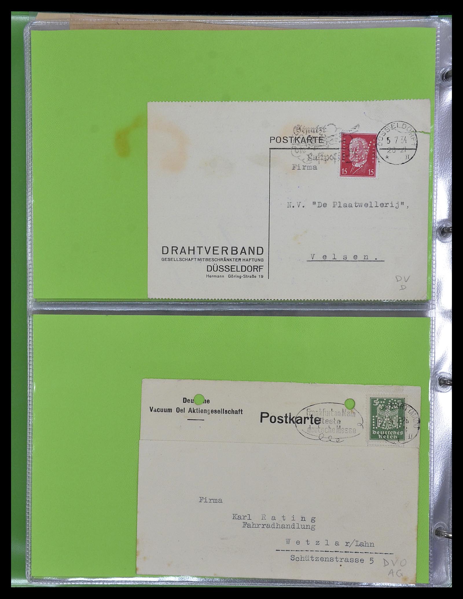 34504 056 - Stamp Collection 34504 Germany perfins on cover 1907-1936.