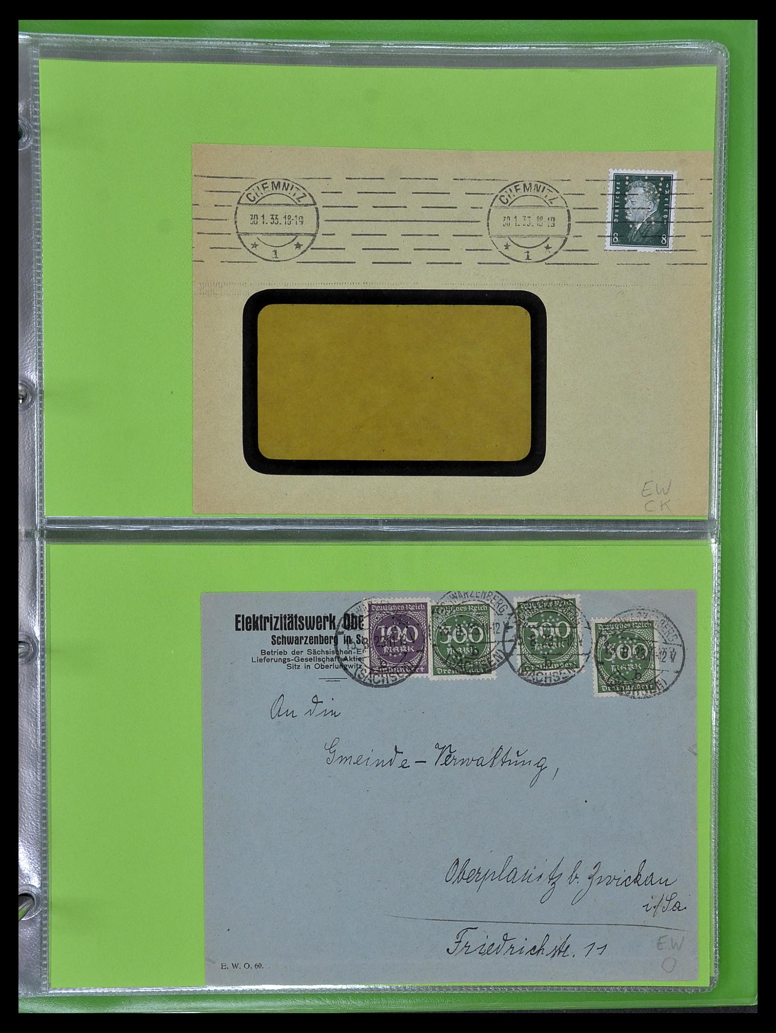 34504 063 - Stamp Collection 34504 Germany perfins on cover 1907-1936.