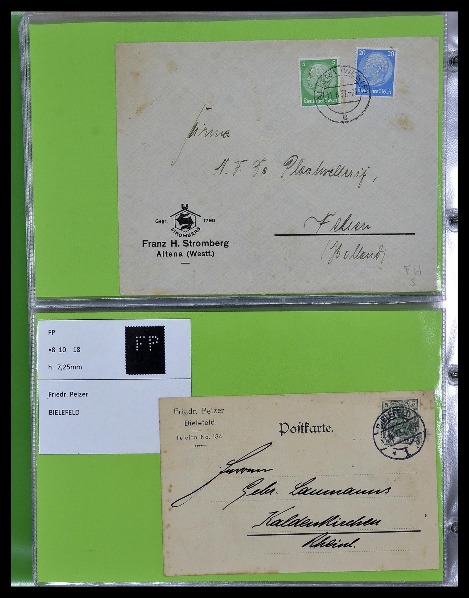 34504 067 - Stamp Collection 34504 Germany perfins on cover 1907-1936.