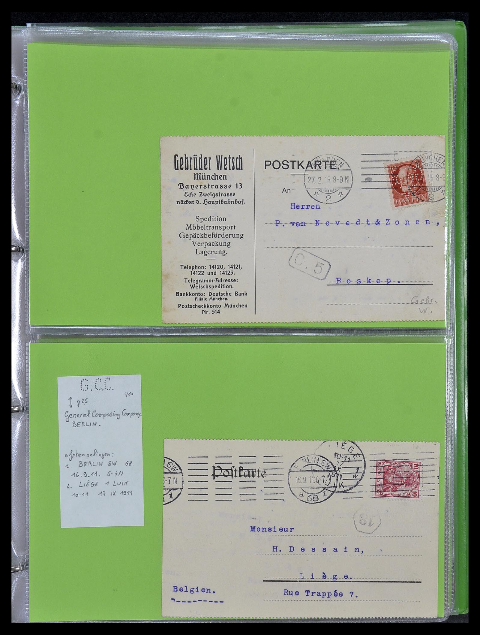 34504 077 - Stamp Collection 34504 Germany perfins on cover 1907-1936.