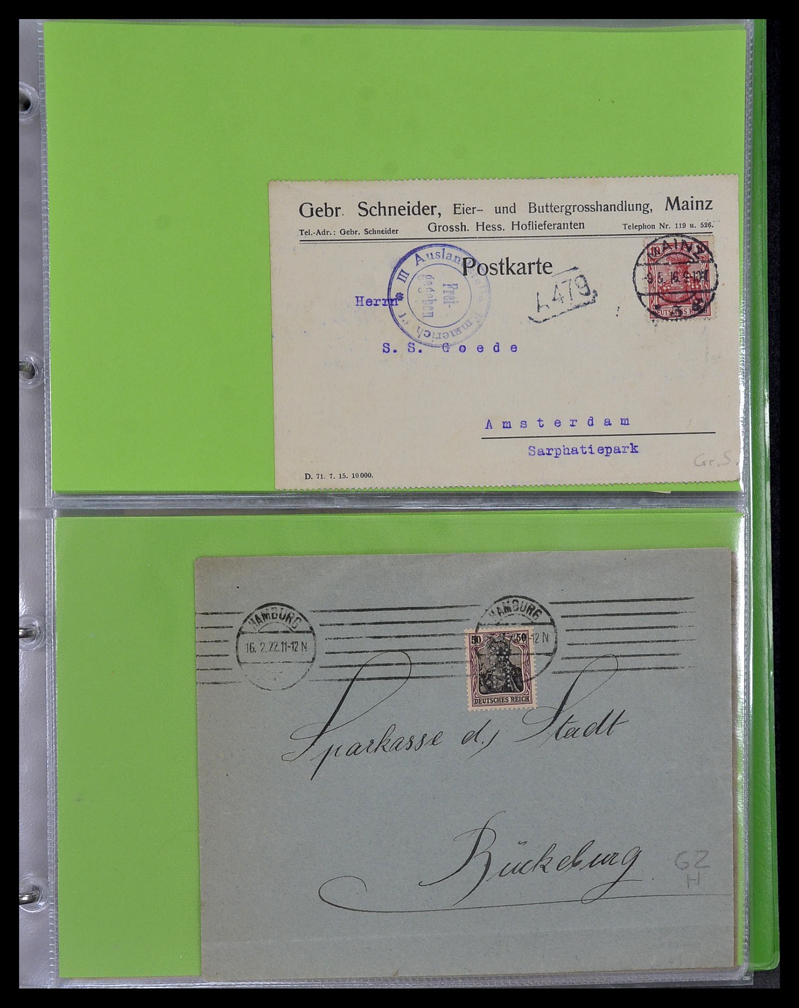 34504 081 - Stamp Collection 34504 Germany perfins on cover 1907-1936.