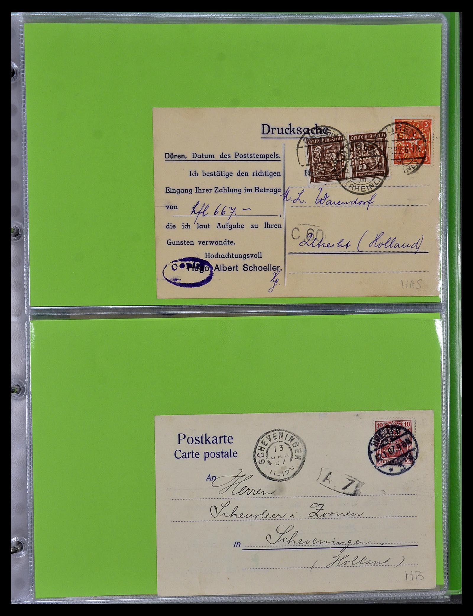 34504 085 - Stamp Collection 34504 Germany perfins on cover 1907-1936.