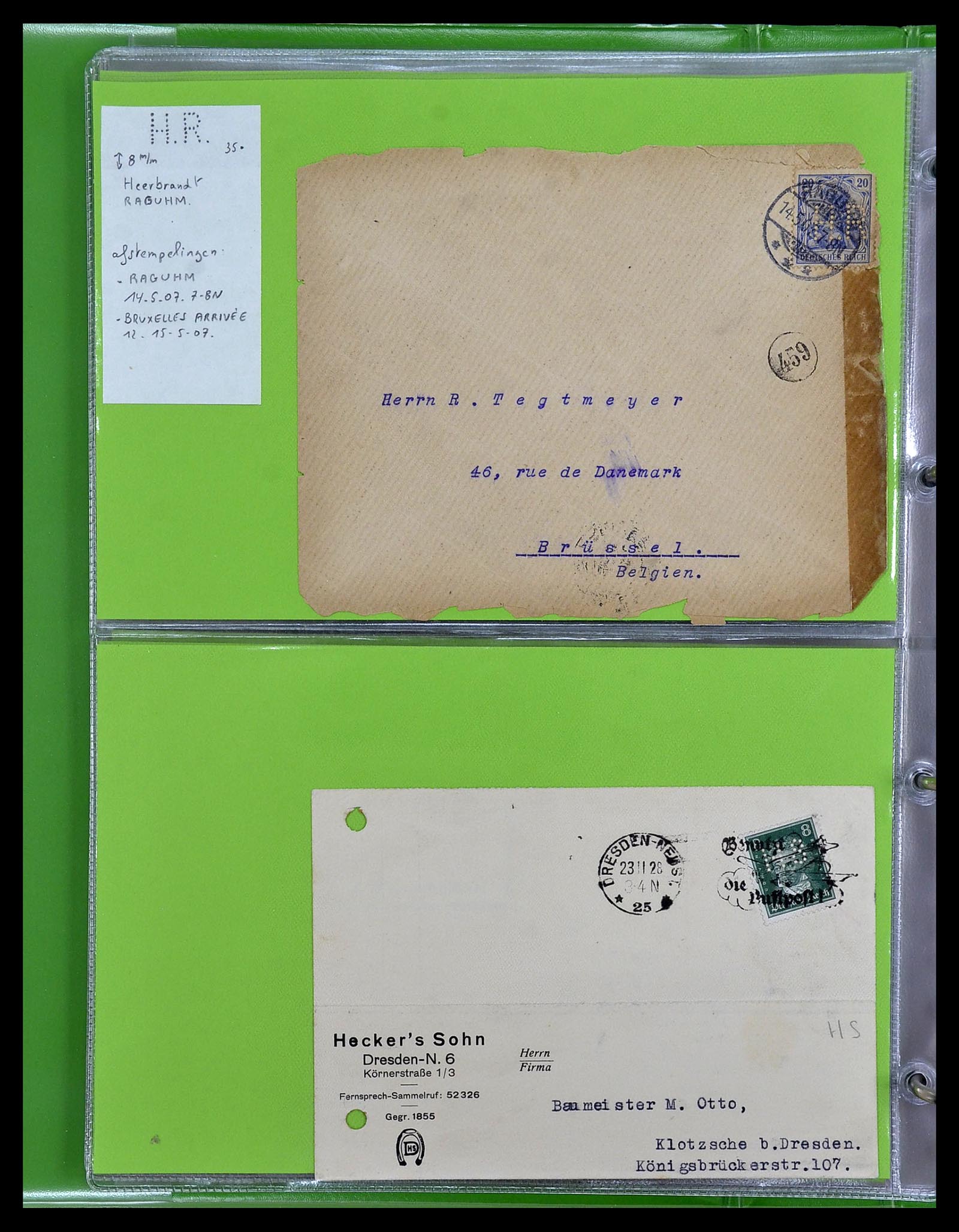 34504 092 - Stamp Collection 34504 Germany perfins on cover 1907-1936.