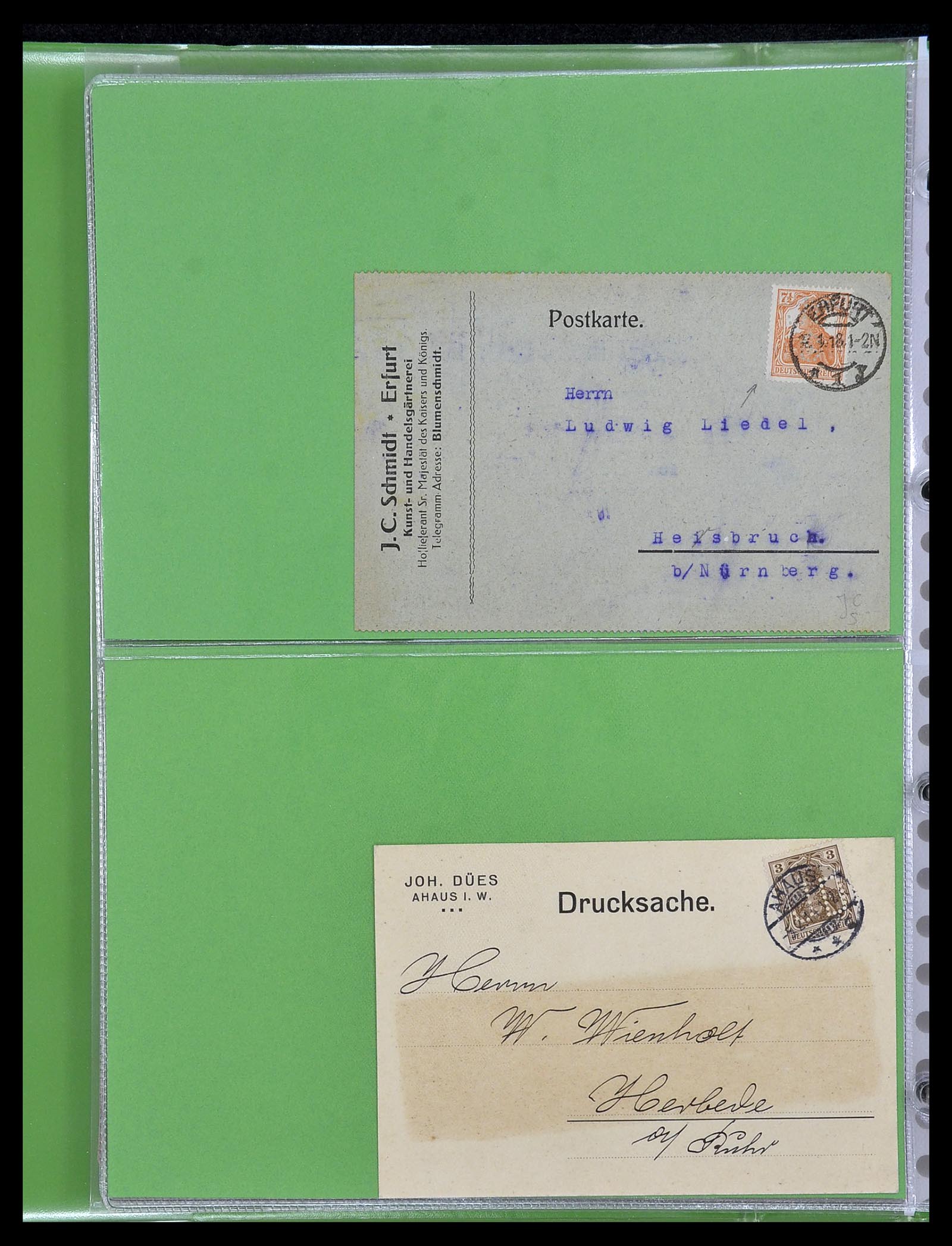 34504 100 - Stamp Collection 34504 Germany perfins on cover 1907-1936.