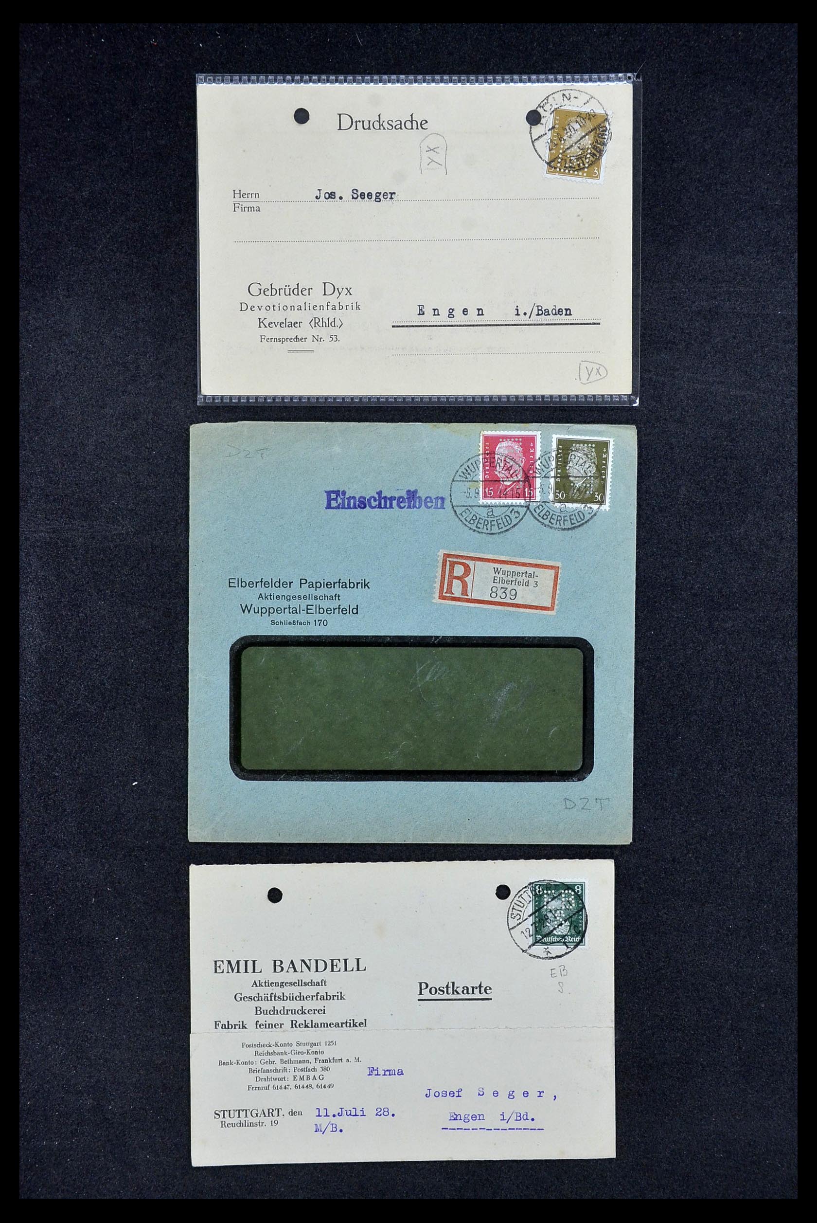 34504 230 - Stamp Collection 34504 Germany perfins on cover 1907-1936.