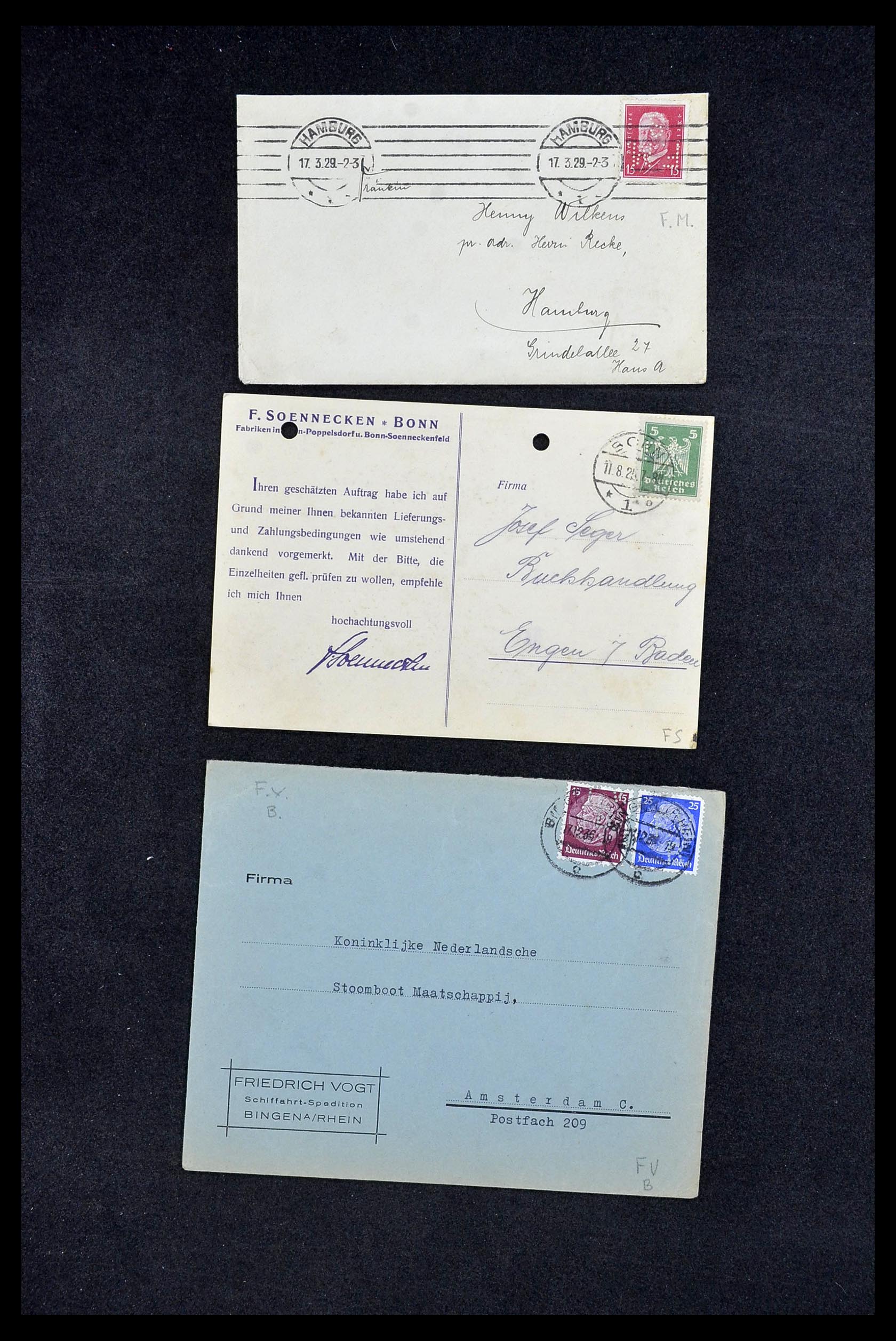 34504 233 - Stamp Collection 34504 Germany perfins on cover 1907-1936.