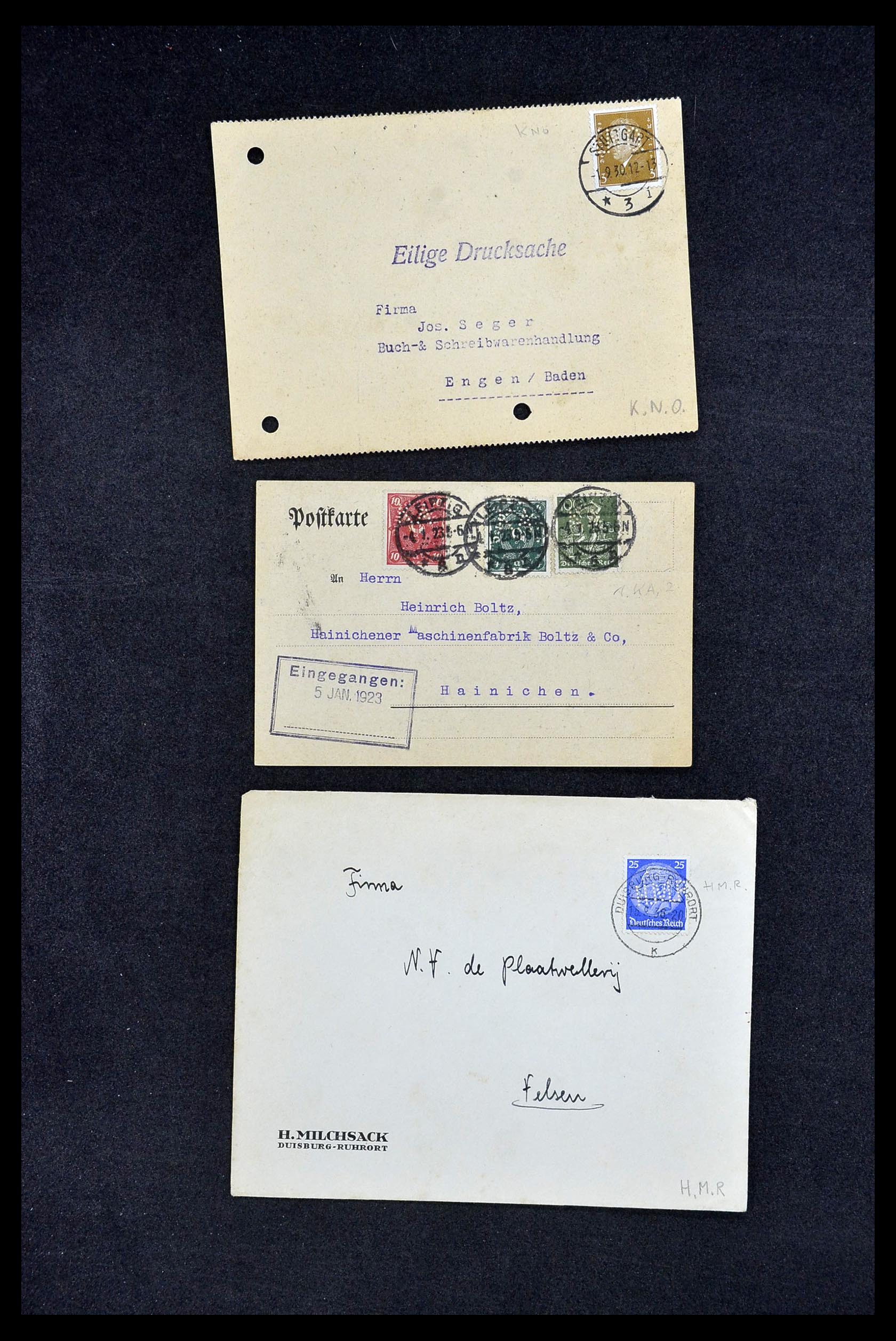 34504 243 - Postzegelverzameling 34504 Duitsland firmaperforaties op brief 1907-1