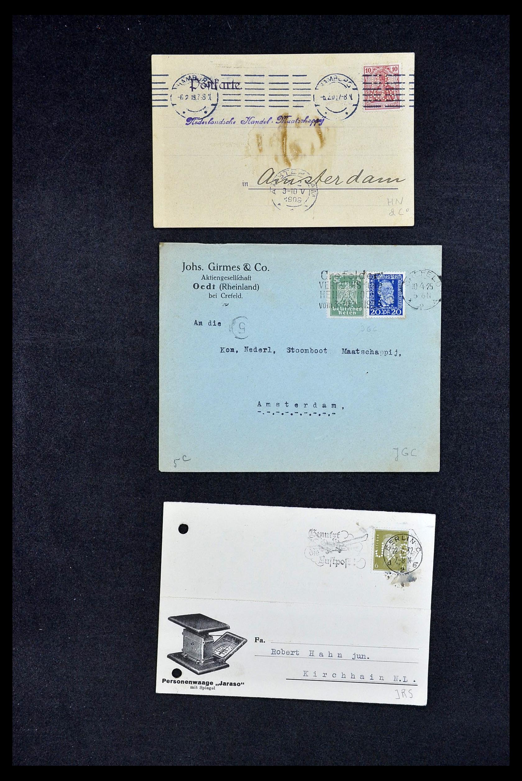34504 244 - Postzegelverzameling 34504 Duitsland firmaperforaties op brief 1907-1