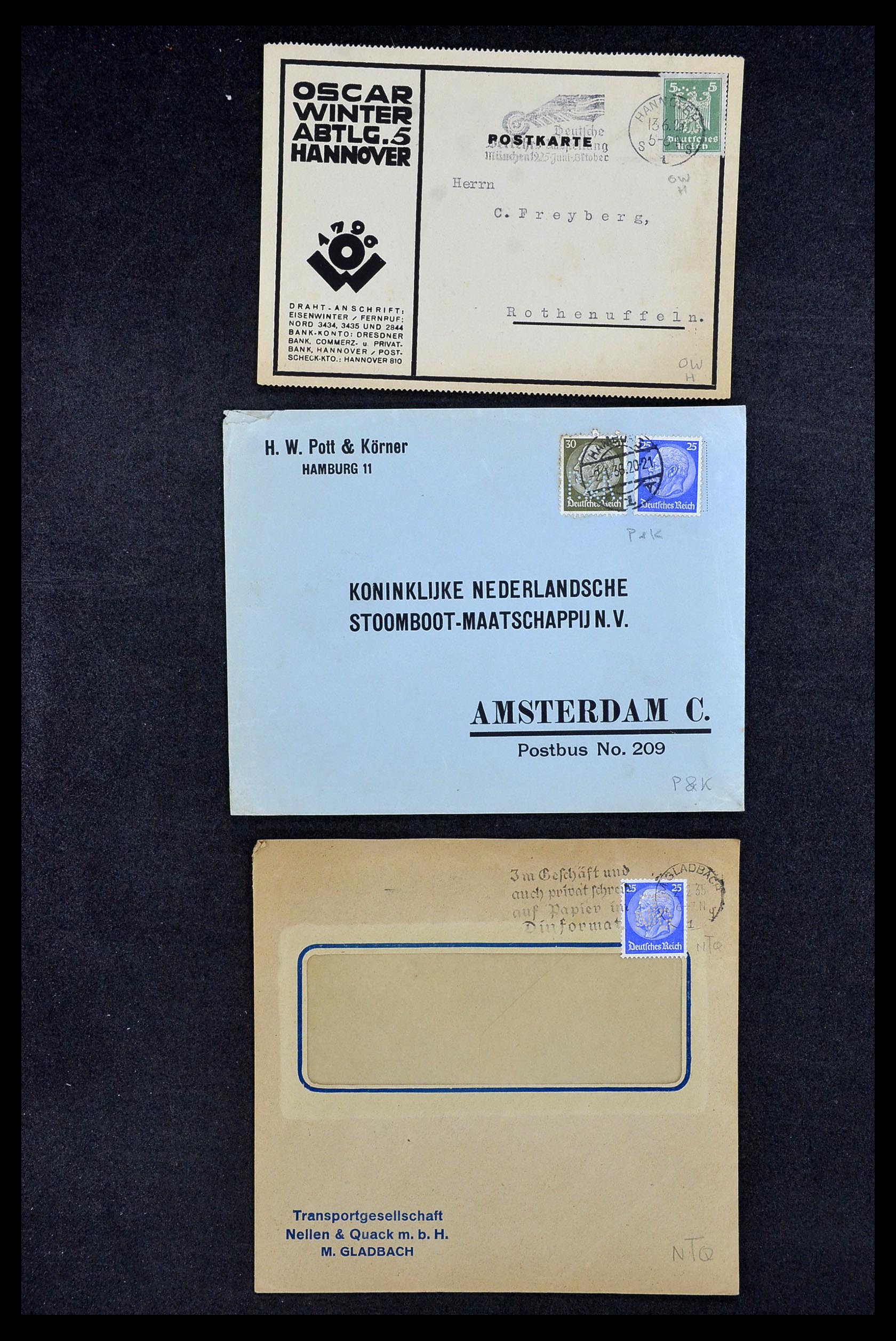 34504 253 - Postzegelverzameling 34504 Duitsland firmaperforaties op brief 1907-1