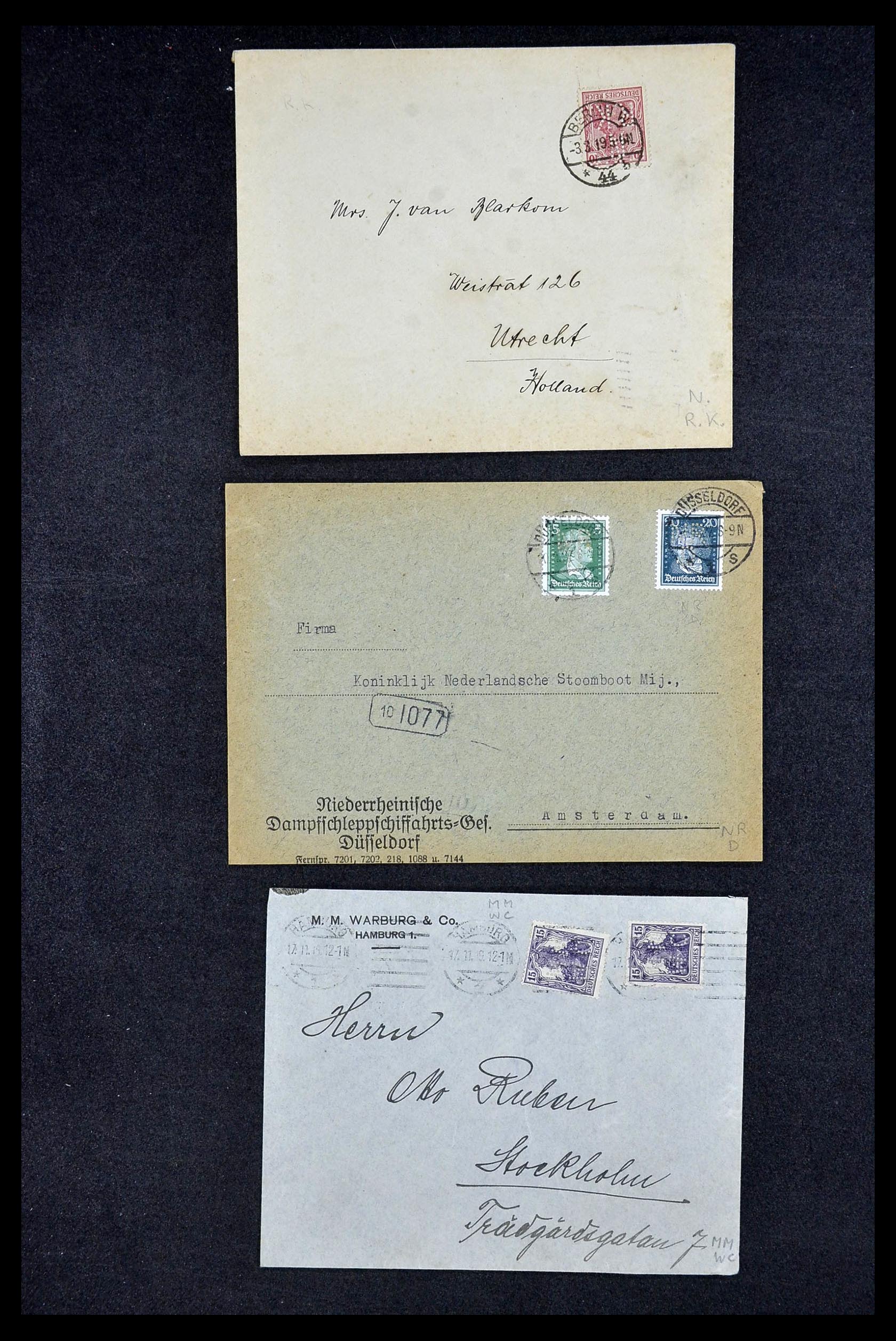 34504 254 - Stamp Collection 34504 Germany perfins on cover 1907-1936.