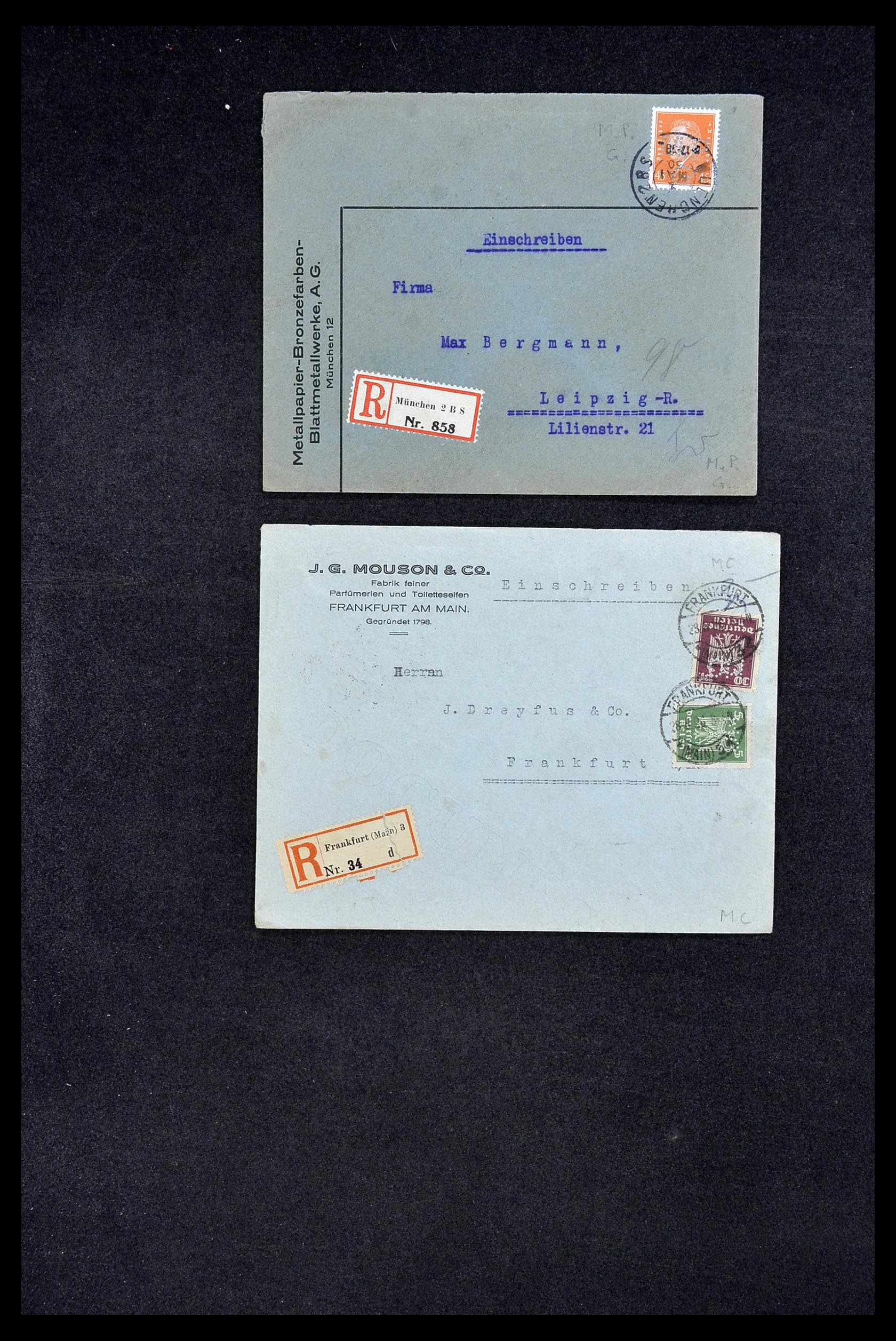 34504 255 - Postzegelverzameling 34504 Duitsland firmaperforaties op brief 1907-1