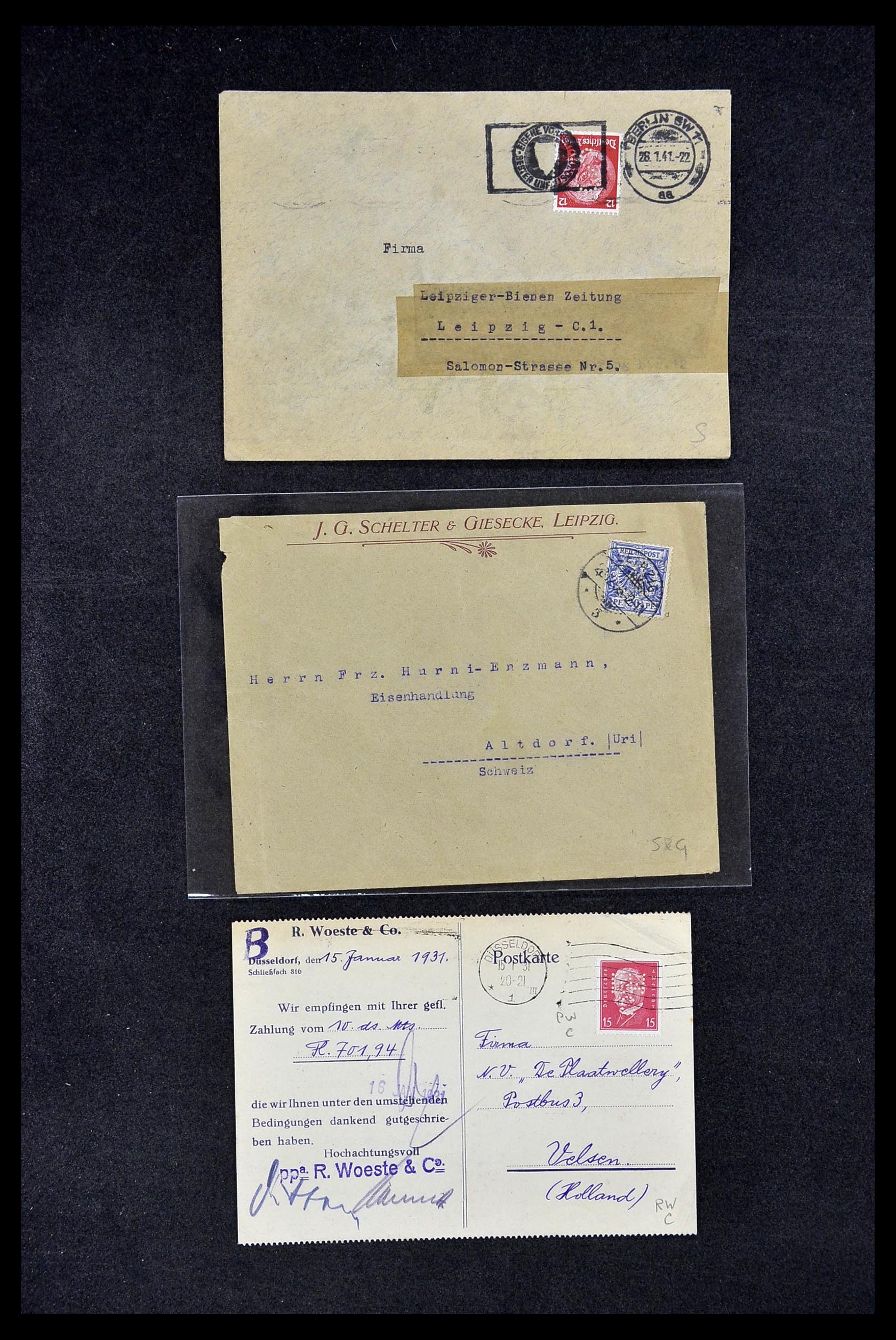 34504 256 - Postzegelverzameling 34504 Duitsland firmaperforaties op brief 1907-1
