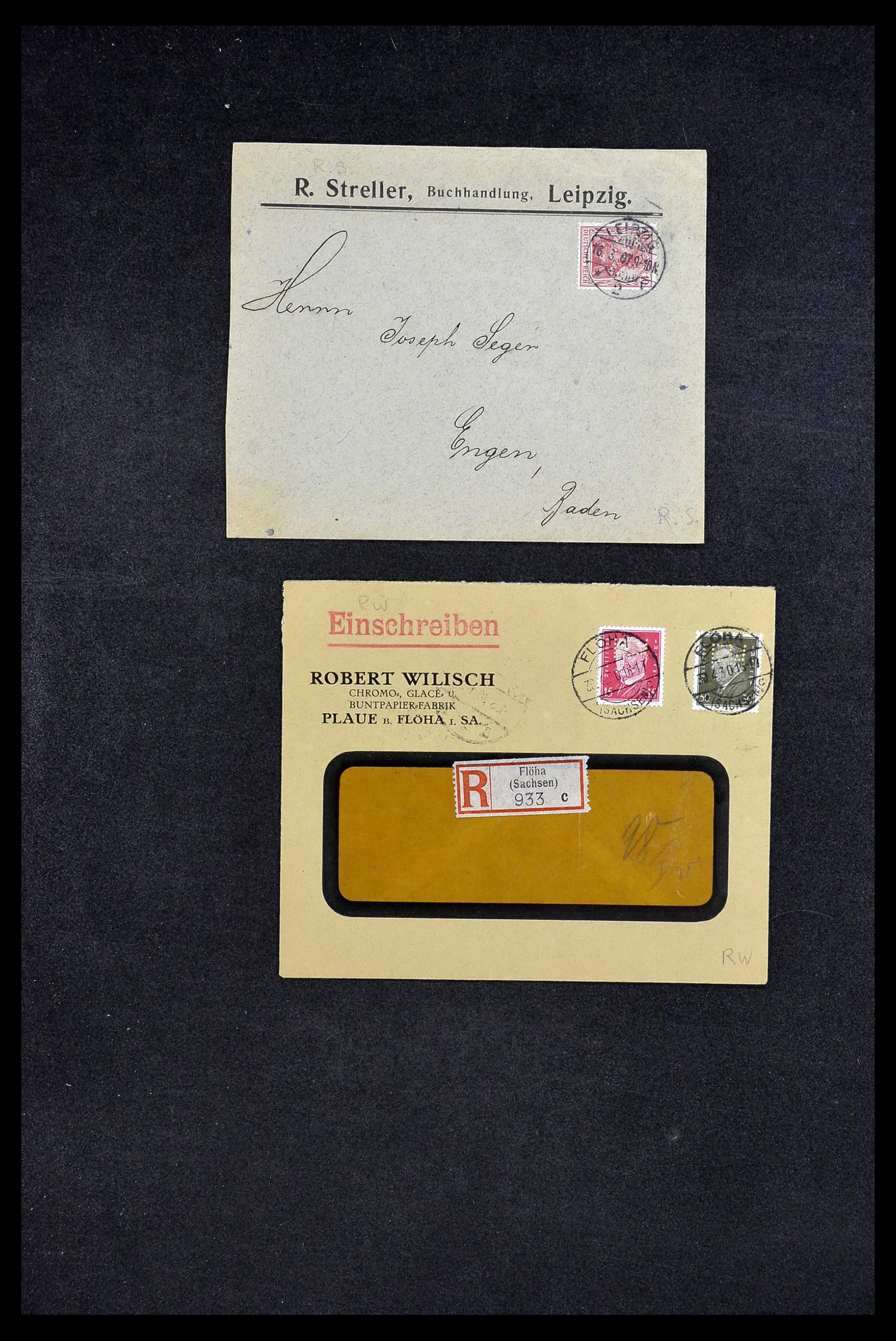 34504 257 - Postzegelverzameling 34504 Duitsland firmaperforaties op brief 1907-1