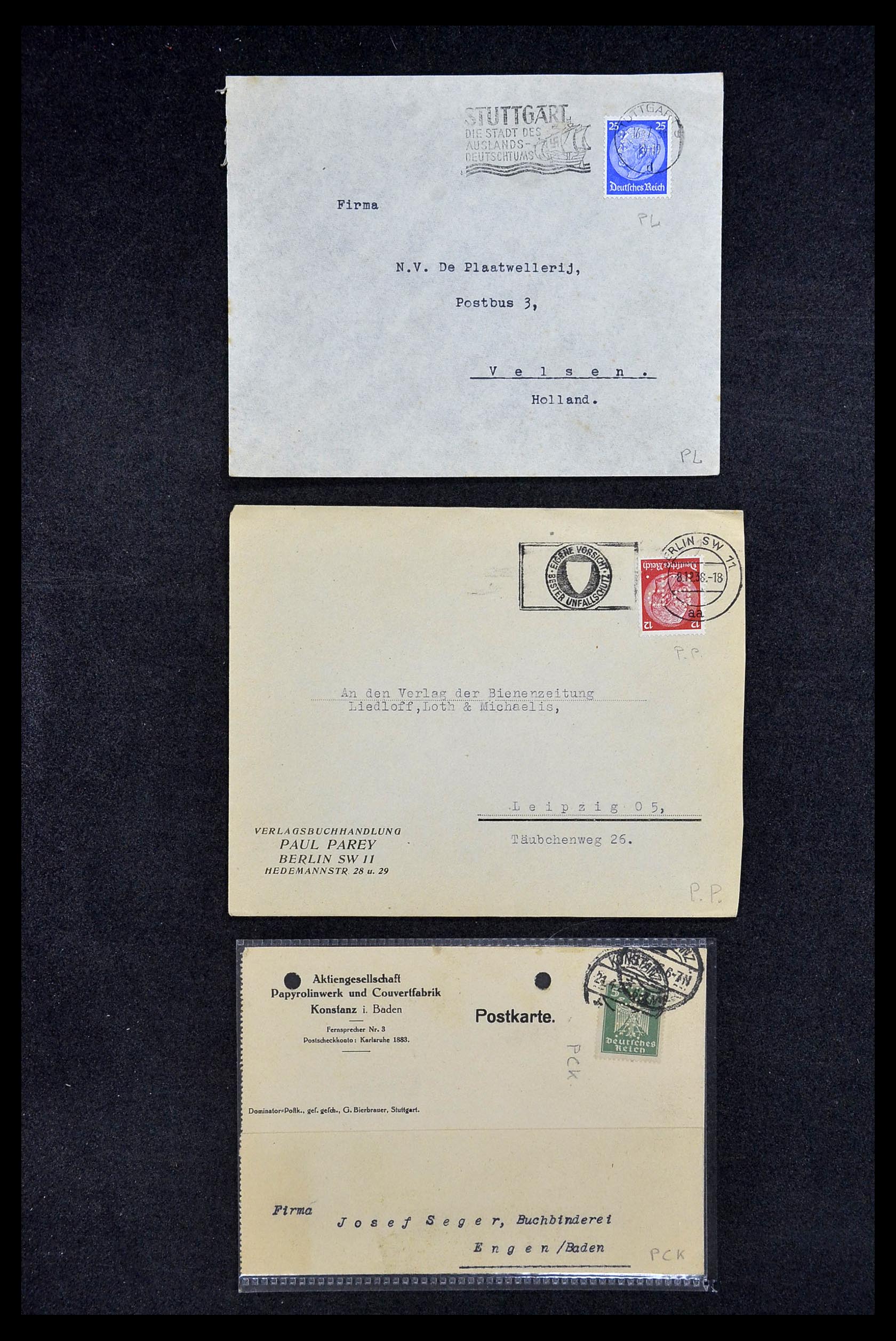 34504 258 - Stamp Collection 34504 Germany perfins on cover 1907-1936.