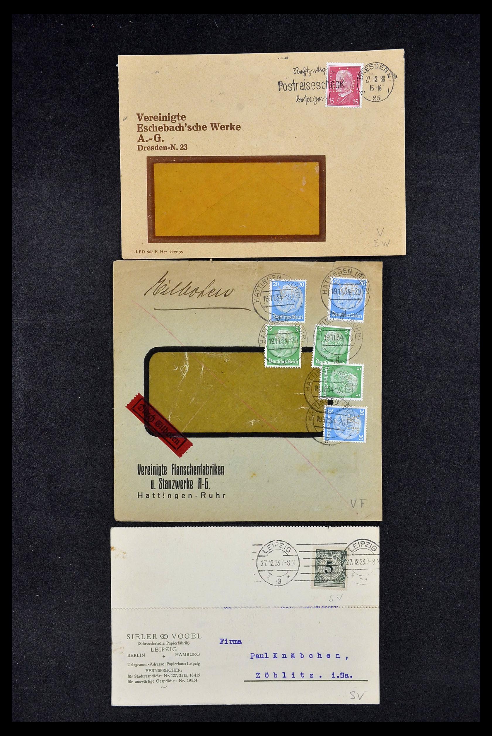 34504 260 - Postzegelverzameling 34504 Duitsland firmaperforaties op brief 1907-1
