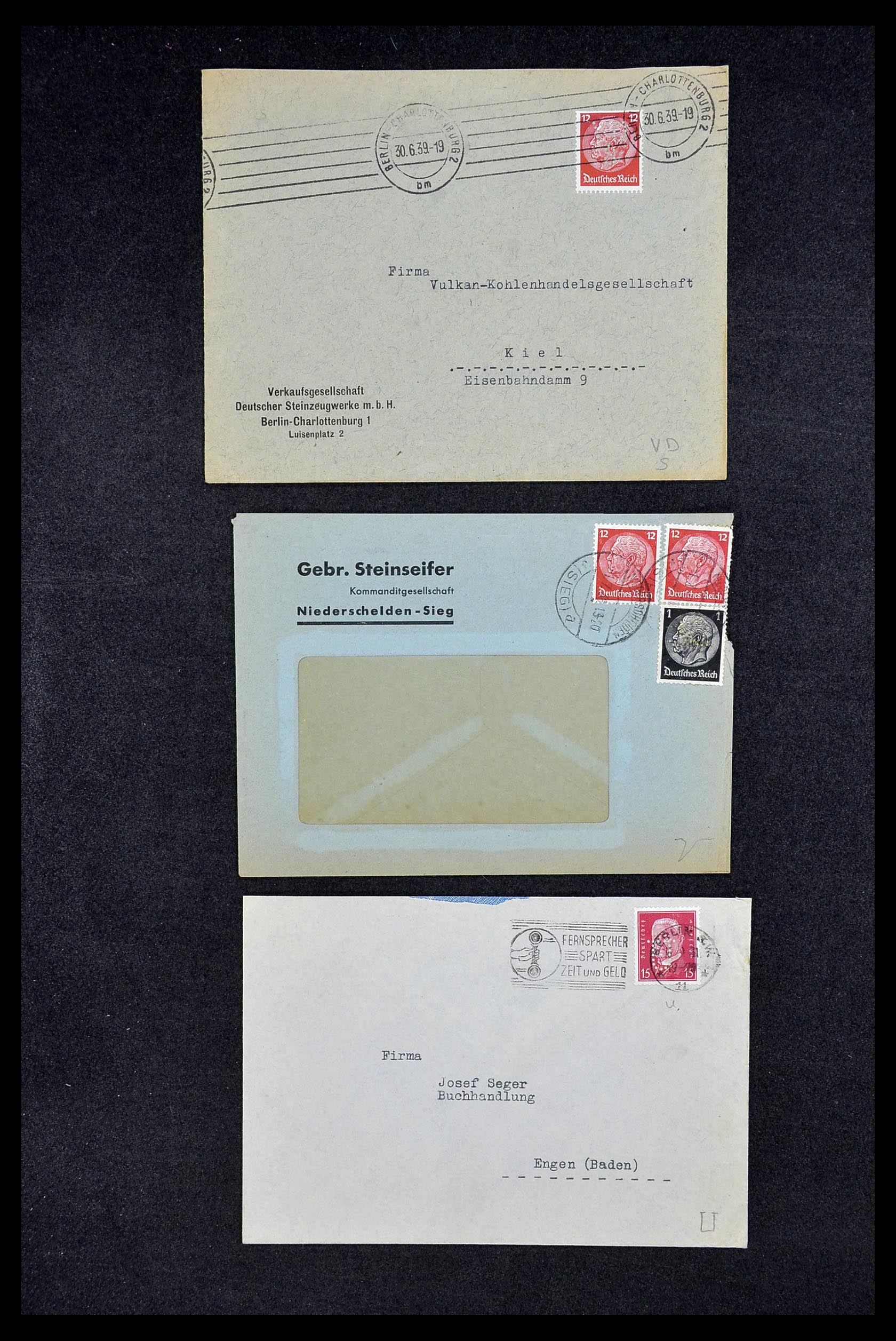 34504 261 - Postzegelverzameling 34504 Duitsland firmaperforaties op brief 1907-1