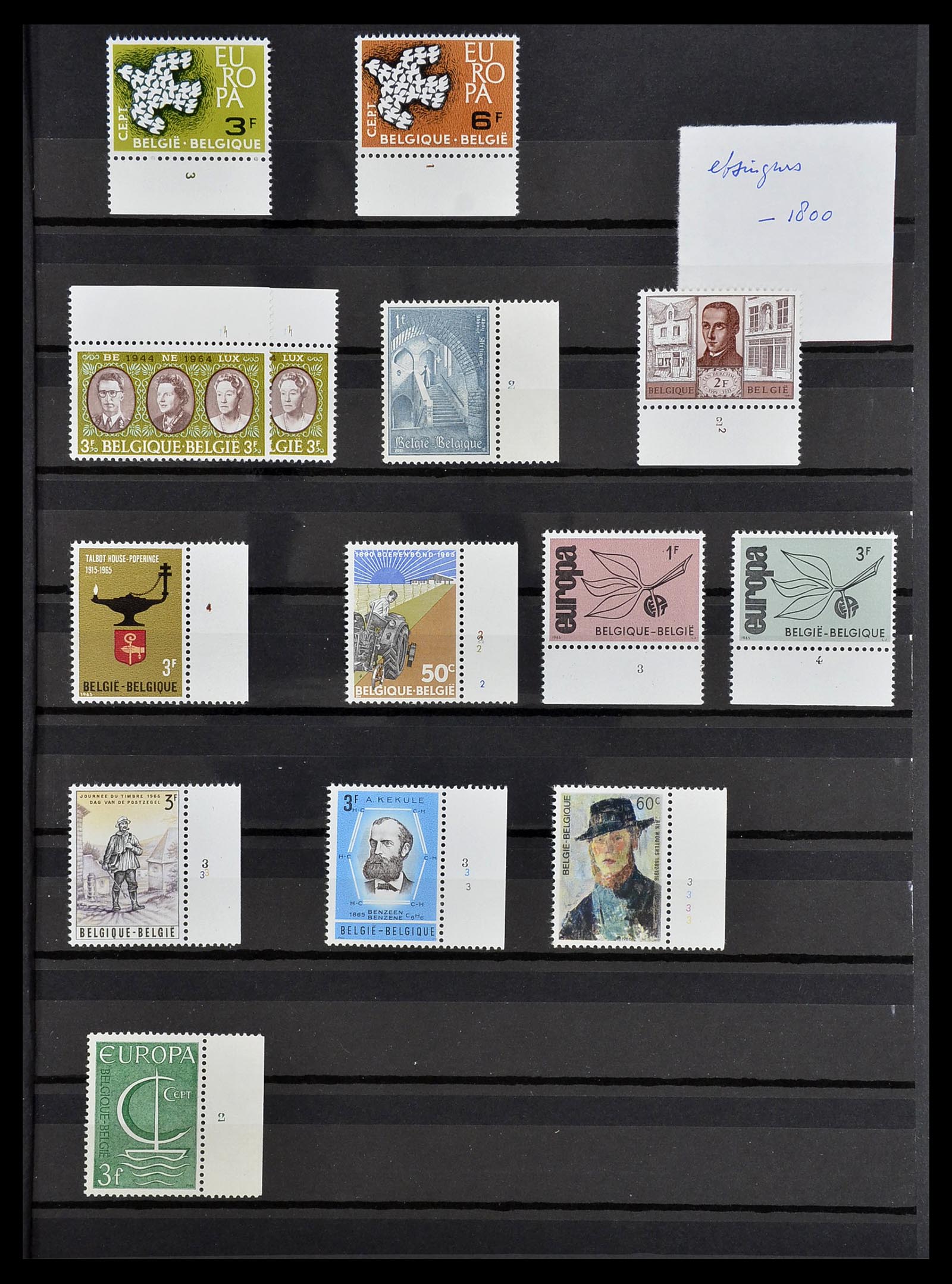 34524 001 - Postzegelverzameling 34524 België plaat en etsingnummers 1963-1990.