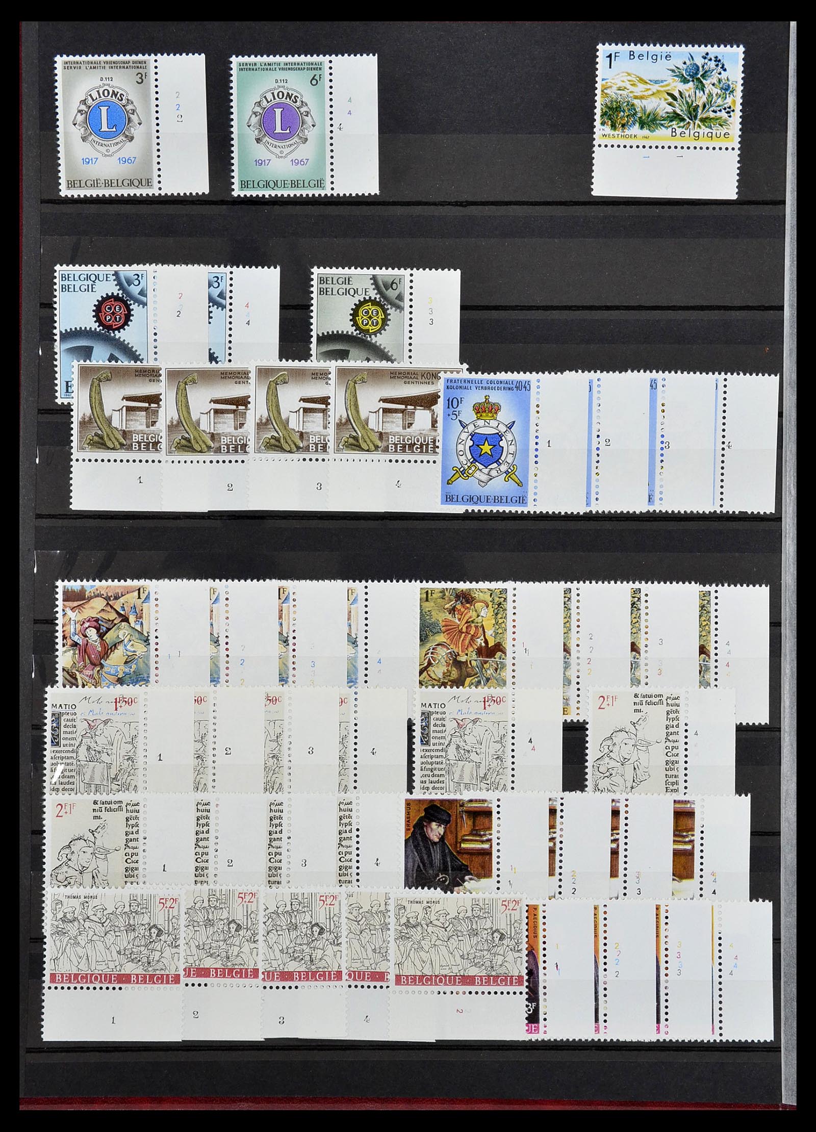 34524 002 - Postzegelverzameling 34524 België plaat en etsingnummers 1963-1990.