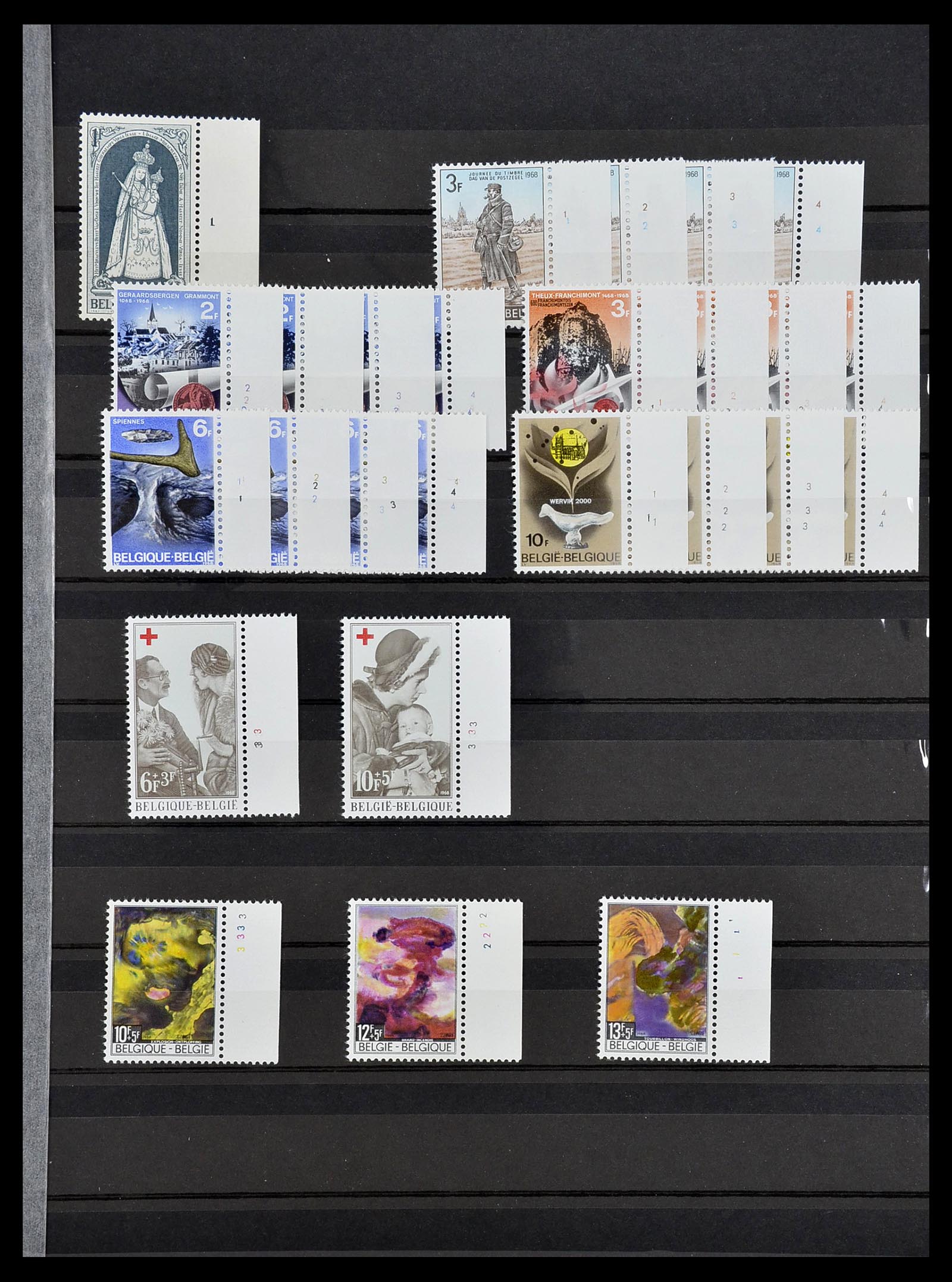 34524 003 - Postzegelverzameling 34524 België plaat en etsingnummers 1963-1990.