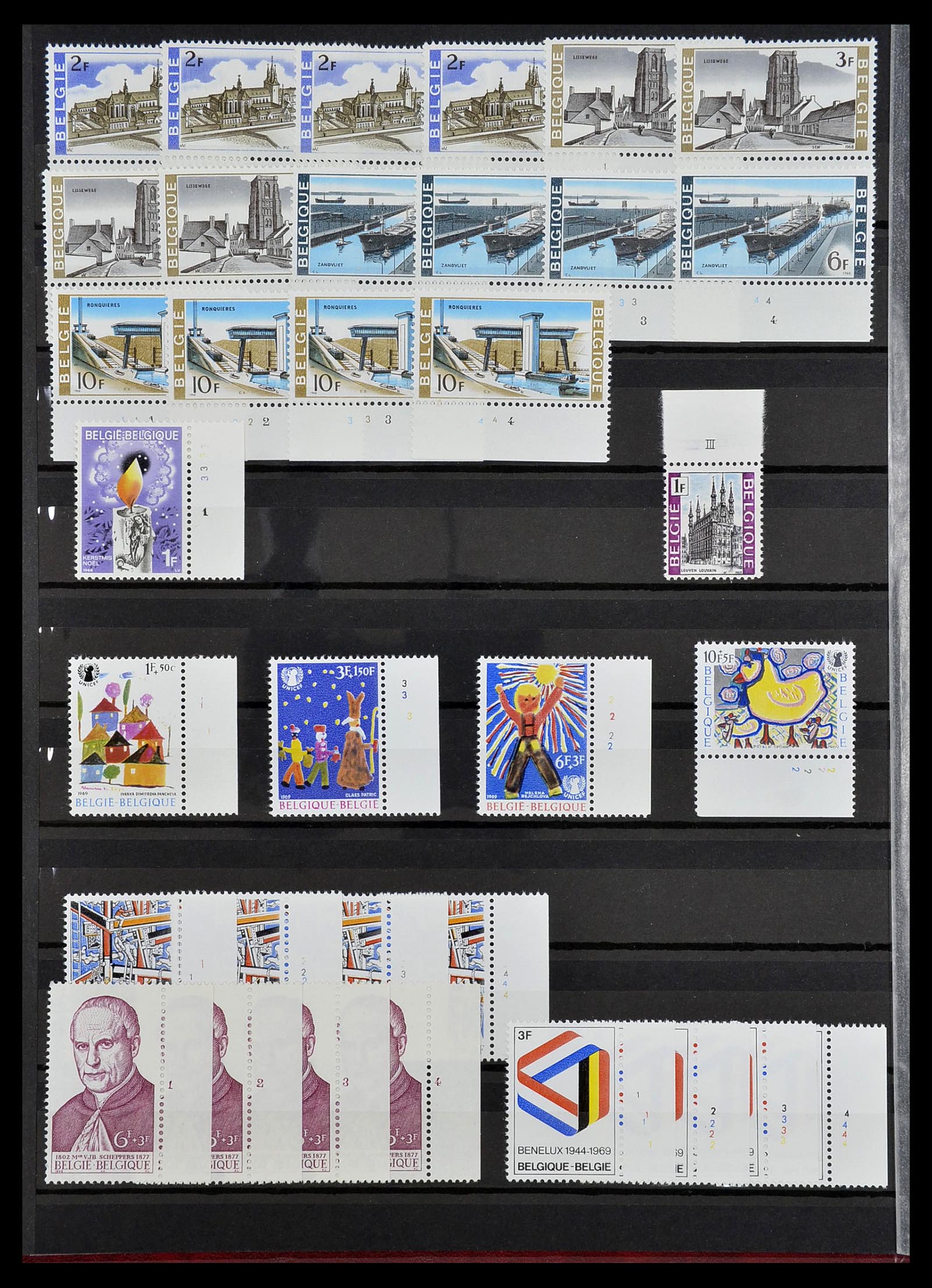 34524 004 - Postzegelverzameling 34524 België plaat en etsingnummers 1963-1990.