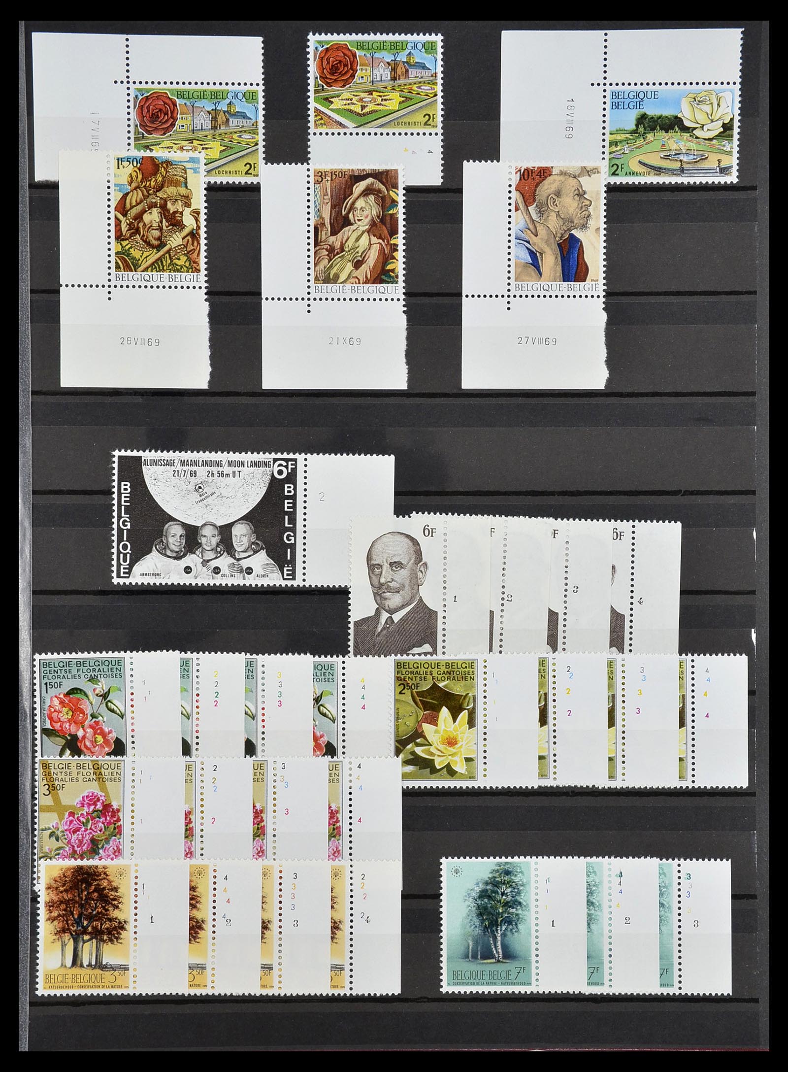 34524 005 - Postzegelverzameling 34524 België plaat en etsingnummers 1963-1990.