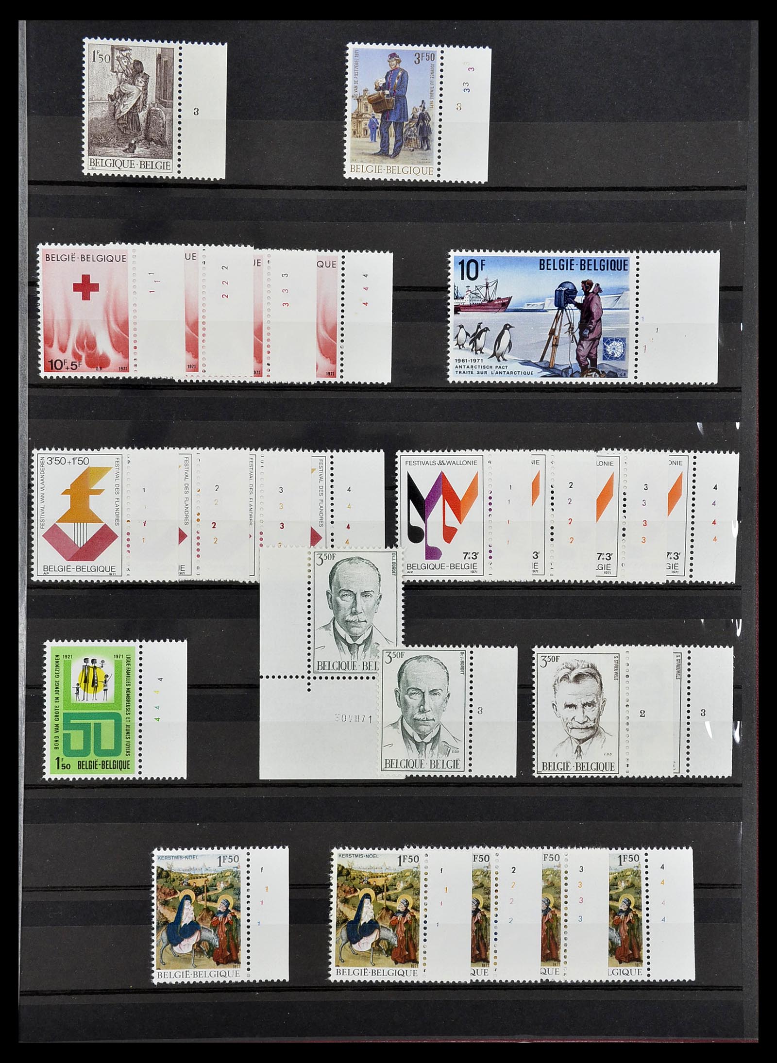 34524 007 - Postzegelverzameling 34524 België plaat en etsingnummers 1963-1990.