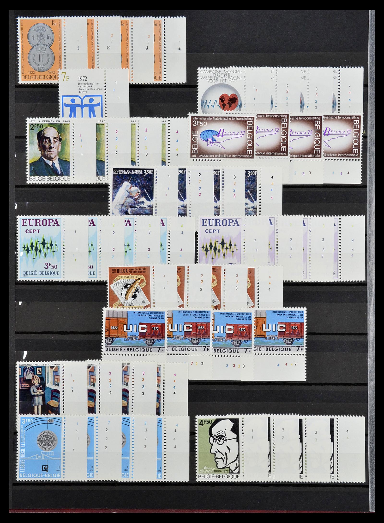 34524 008 - Postzegelverzameling 34524 België plaat en etsingnummers 1963-1990.