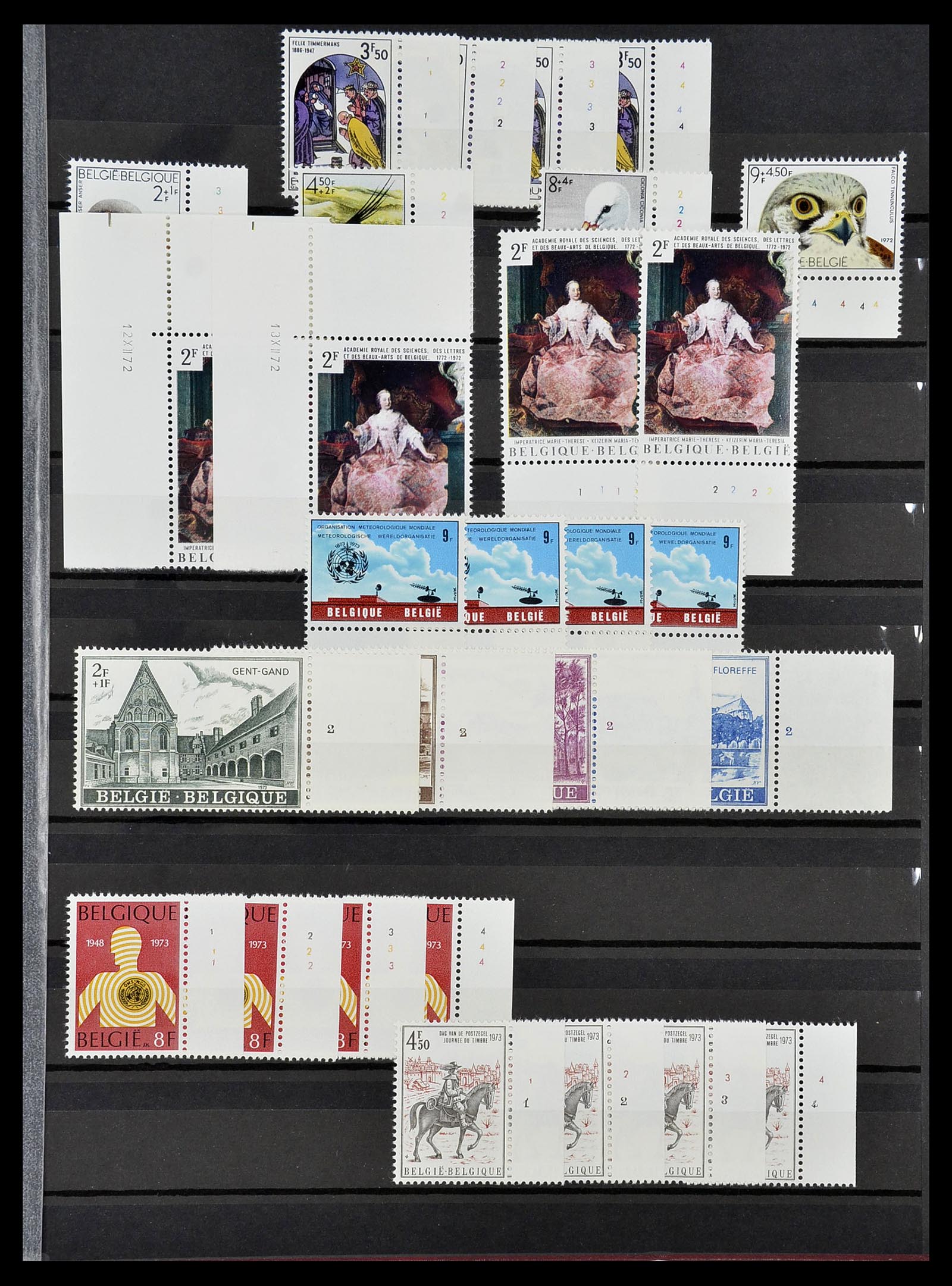 34524 009 - Postzegelverzameling 34524 België plaat en etsingnummers 1963-1990.