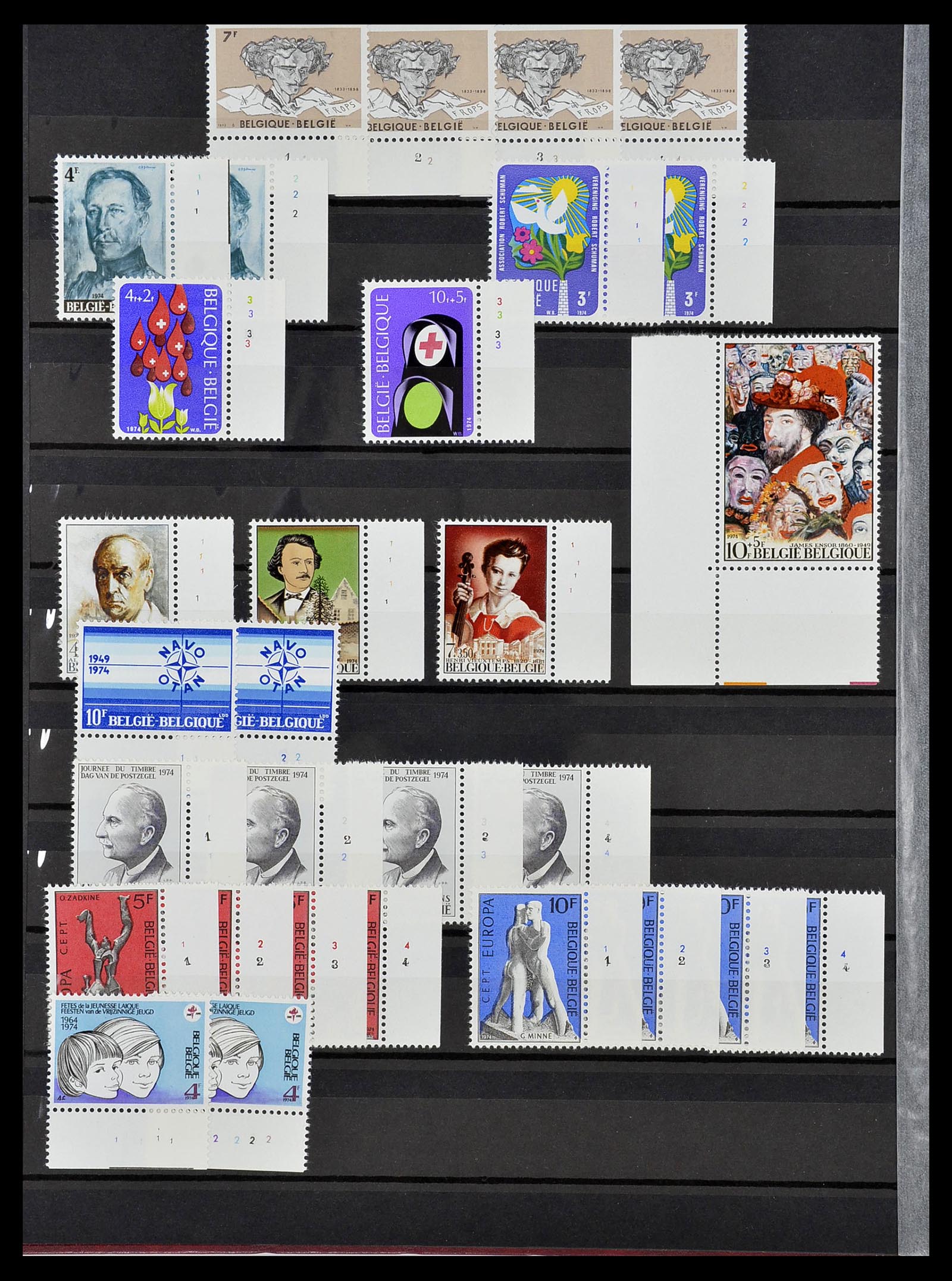 34524 012 - Postzegelverzameling 34524 België plaat en etsingnummers 1963-1990.