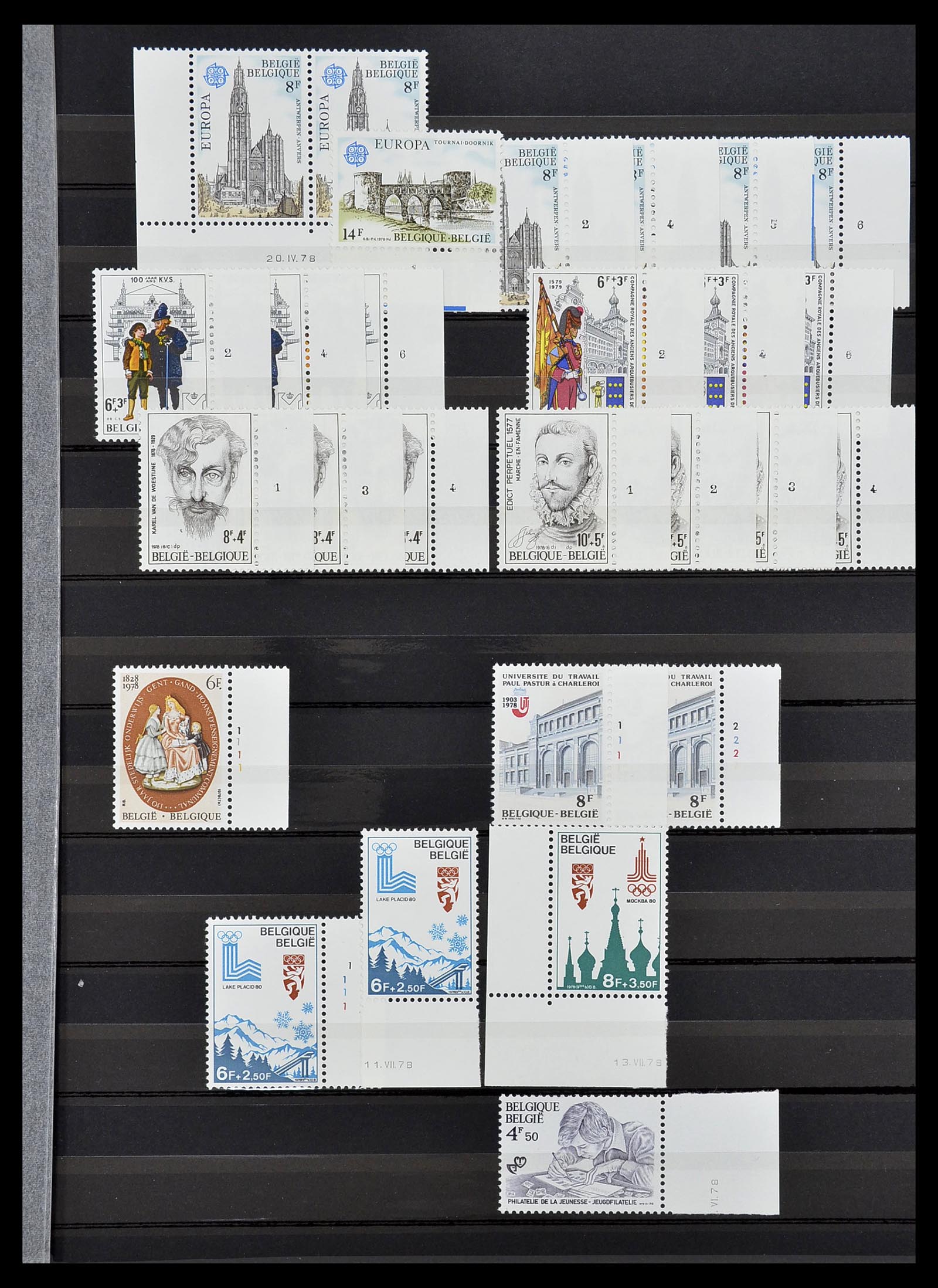 34524 021 - Postzegelverzameling 34524 België plaat en etsingnummers 1963-1990.