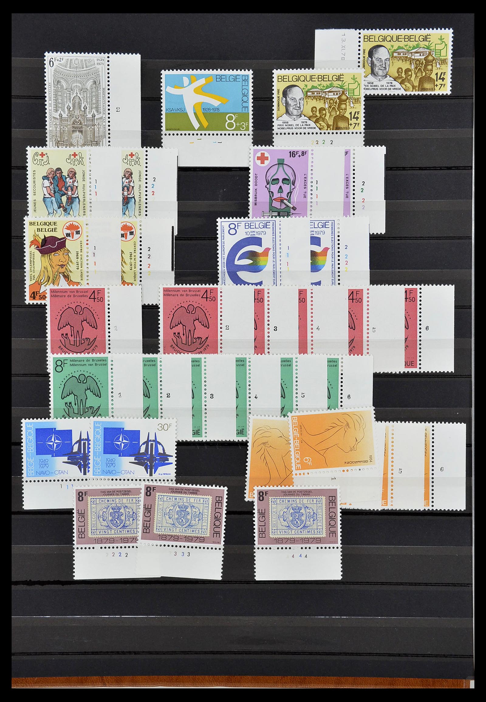 34524 022 - Postzegelverzameling 34524 België plaat en etsingnummers 1963-1990.
