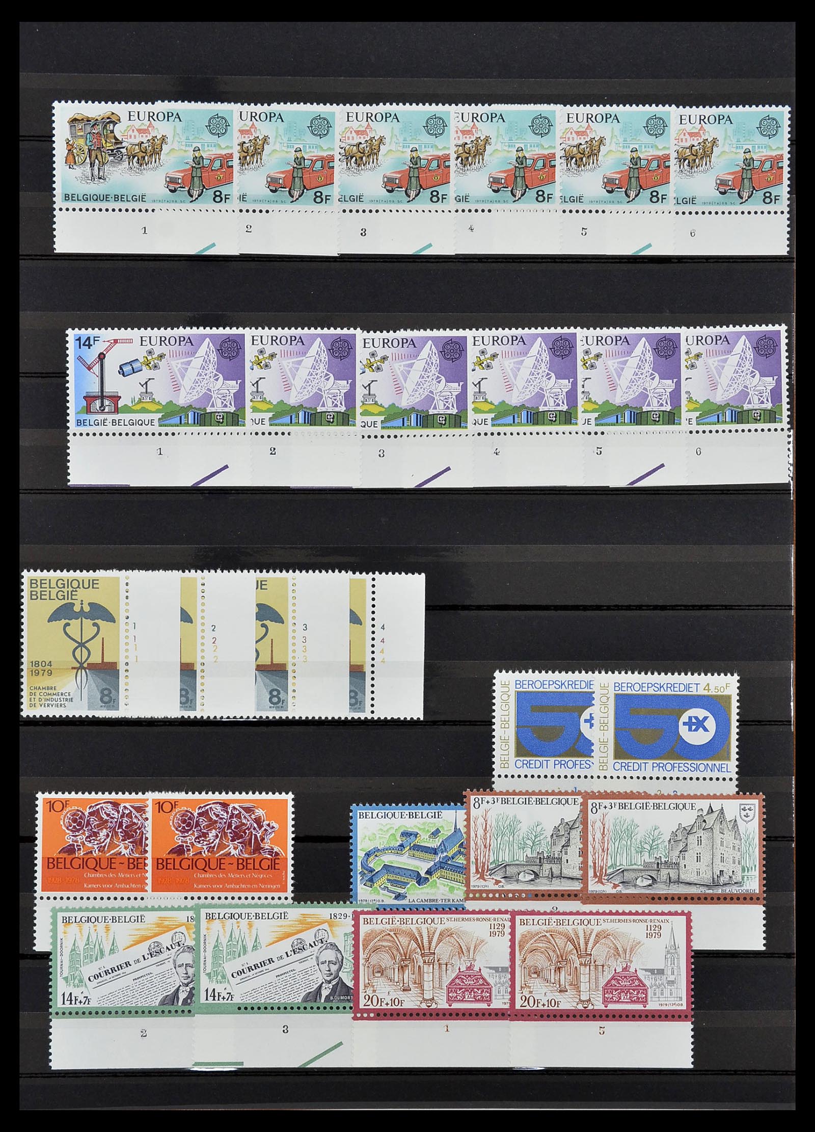 34524 023 - Stamp Collection 34524 Belgium plate and etching numbers 1963-1990.