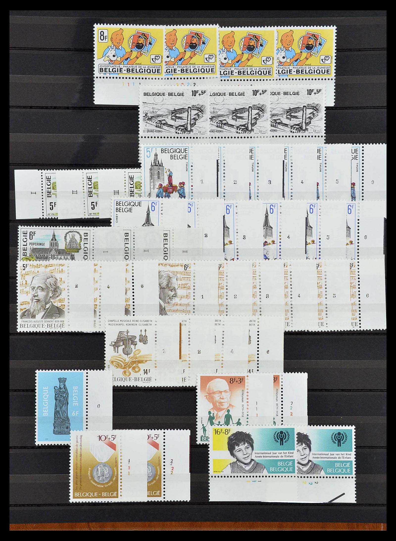 34524 024 - Postzegelverzameling 34524 België plaat en etsingnummers 1963-1990.