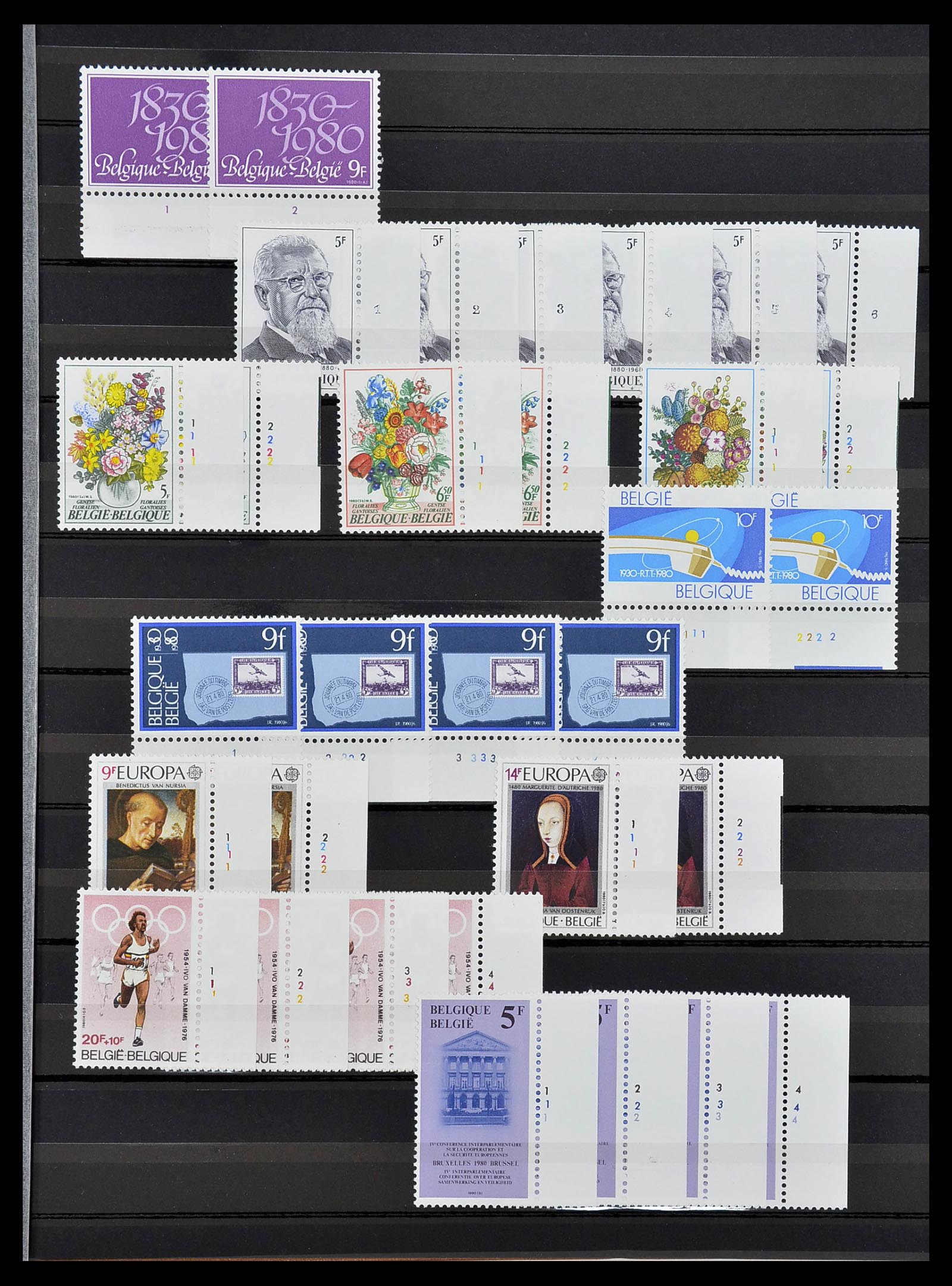 34524 025 - Postzegelverzameling 34524 België plaat en etsingnummers 1963-1990.