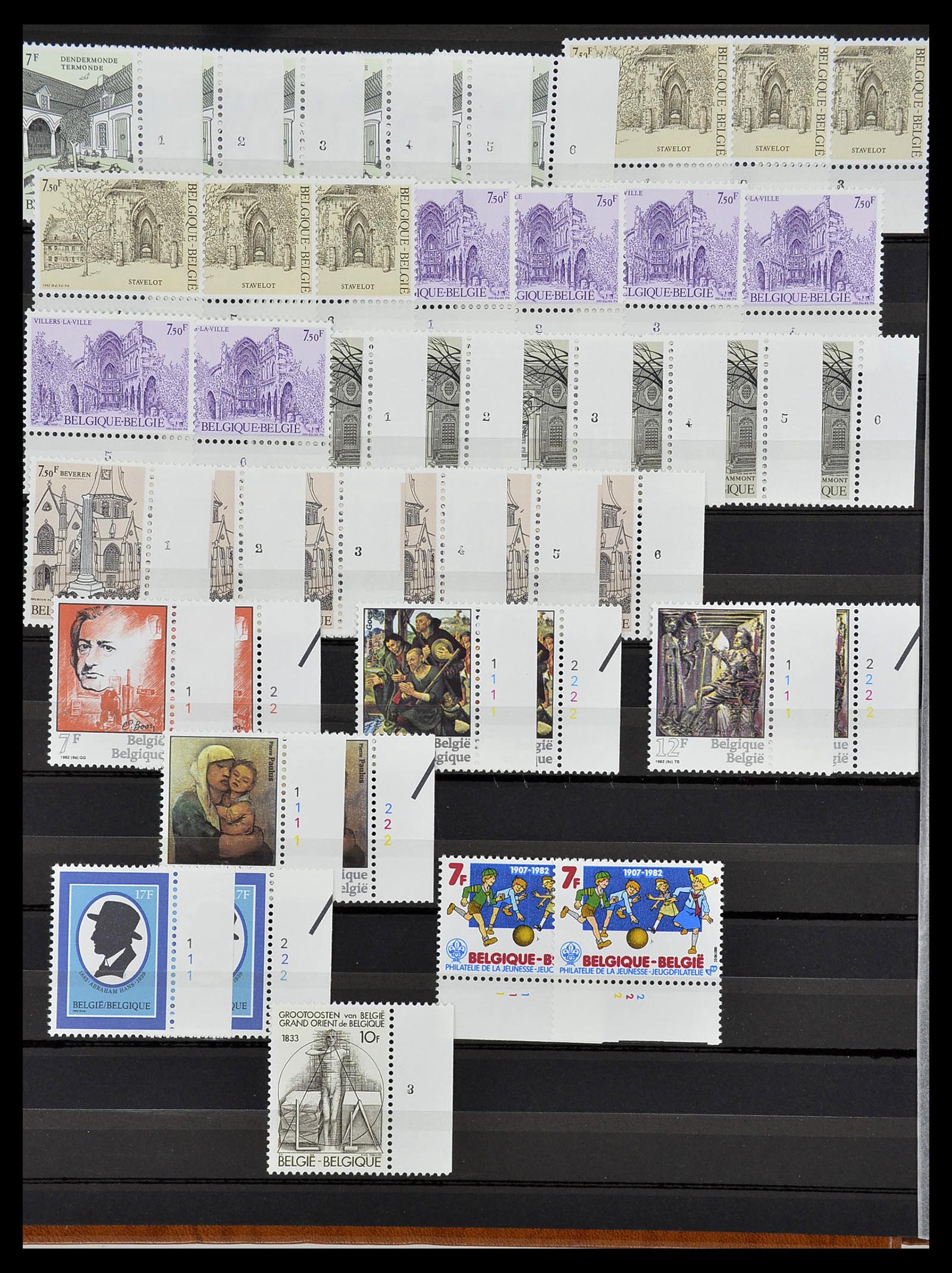 34524 030 - Postzegelverzameling 34524 België plaat en etsingnummers 1963-1990.